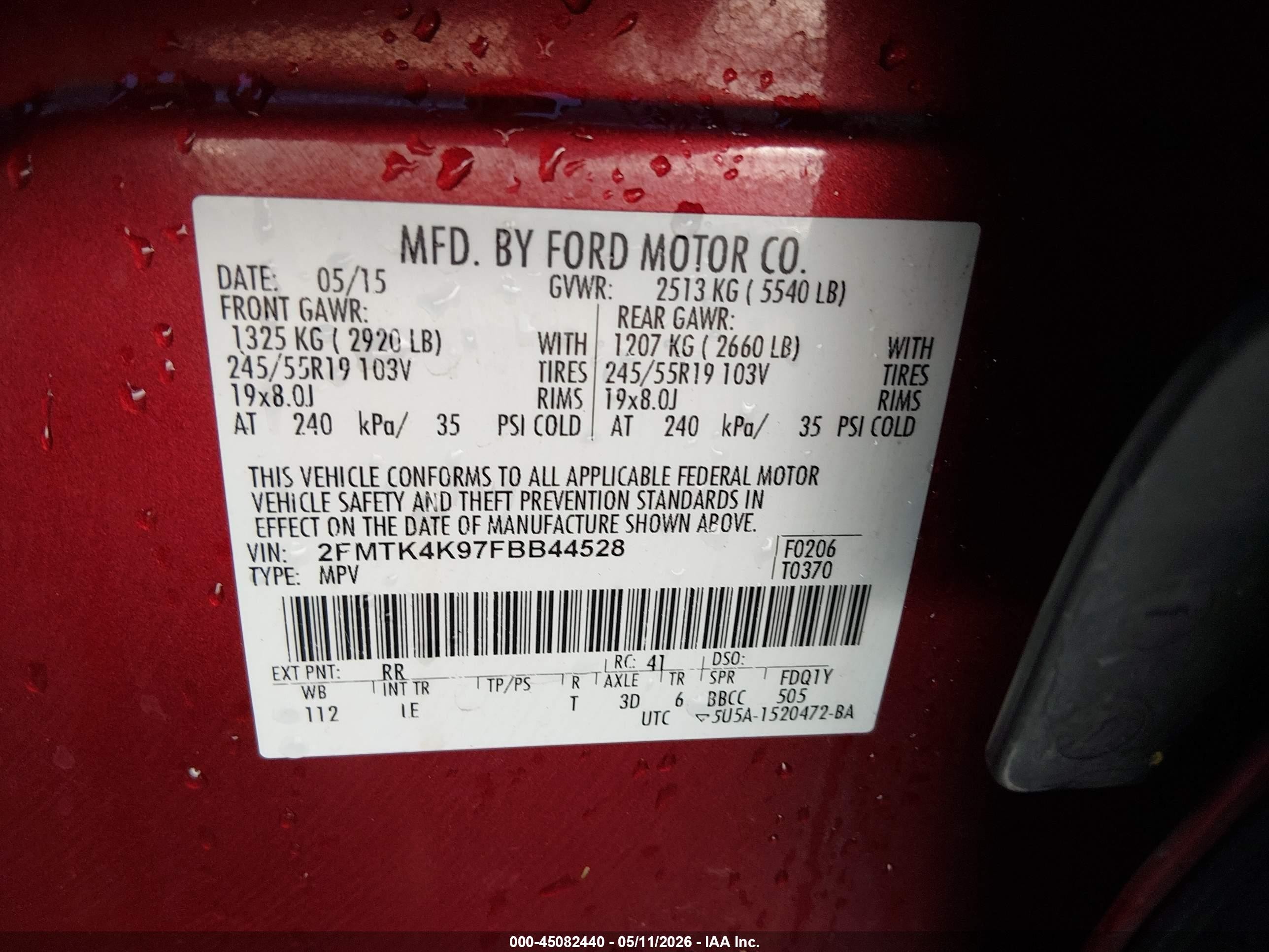 2015 Ford Edge Titanium Красный vin: 2FMTK4K97FBB44528
