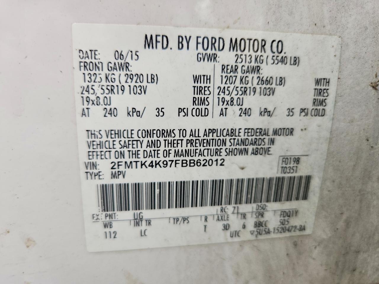 2015 Ford Edge Titanium White vin: 2FMTK4K97FBB62012