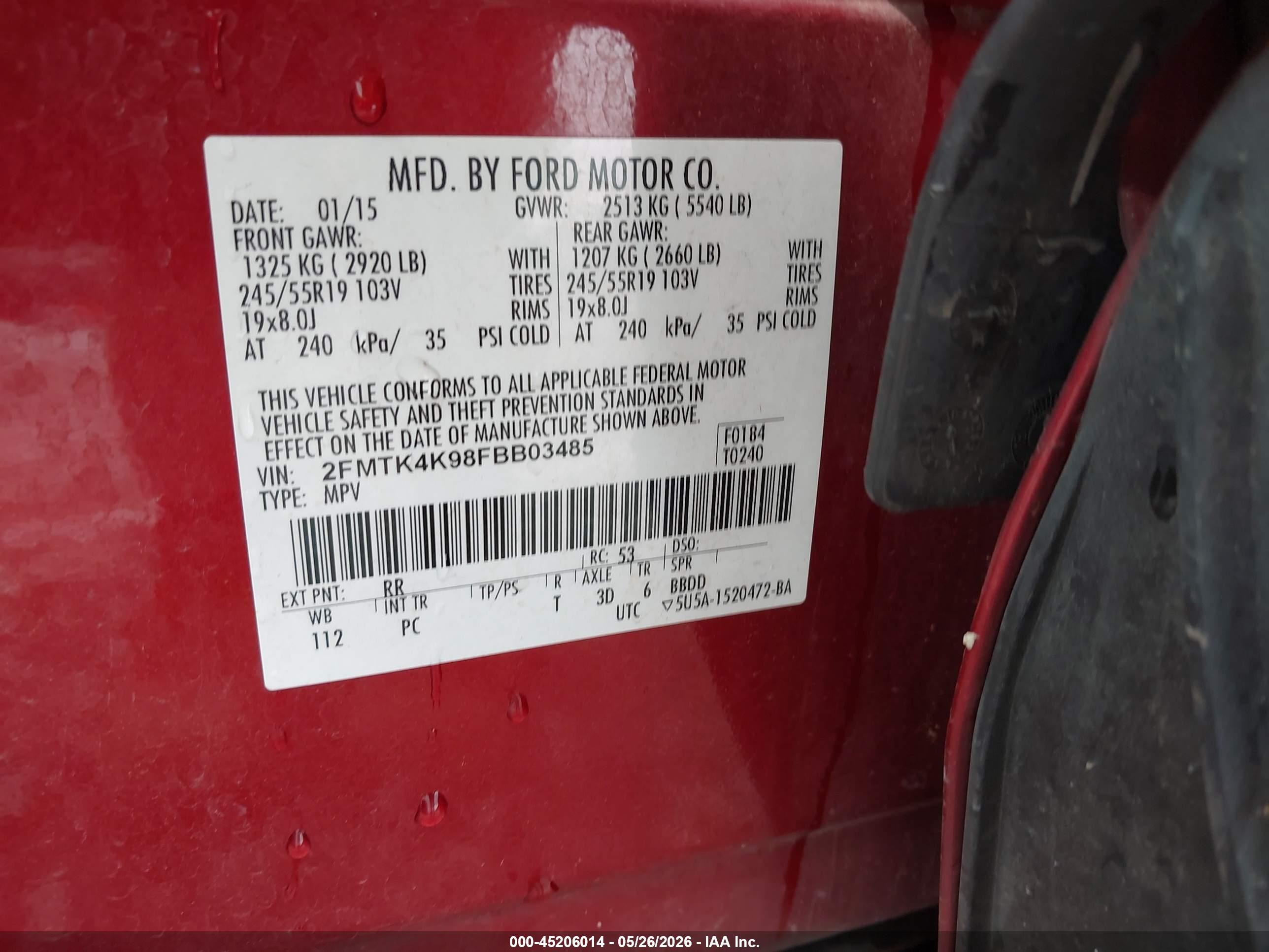 2015 Ford Edge Titanium Red vin: 2FMTK4K98FBB03485