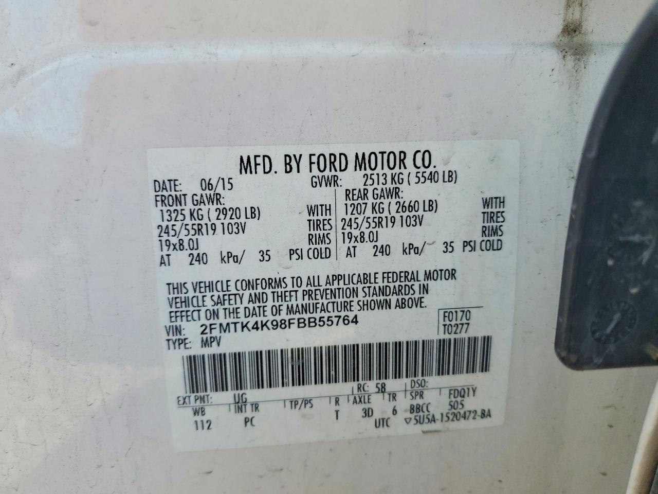 2015 Ford Edge Titanium White vin: 2FMTK4K98FBB55764
