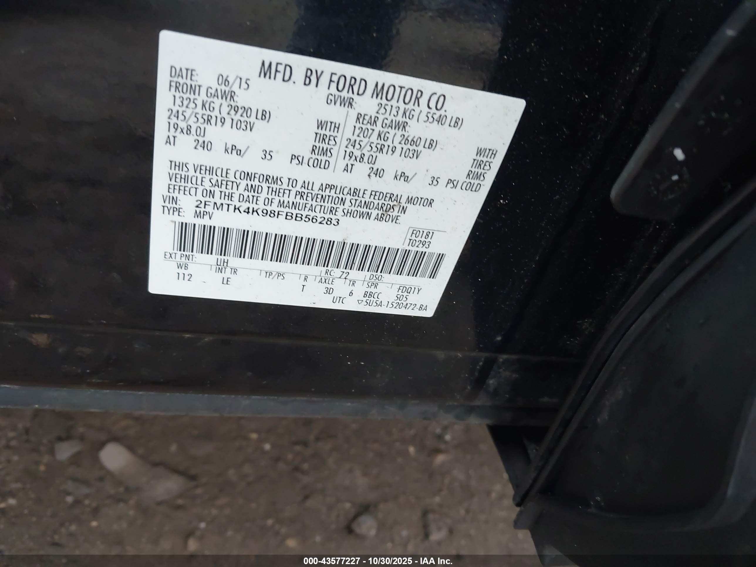 2015 Ford Edge Titanium Black vin: 2FMTK4K98FBB56283