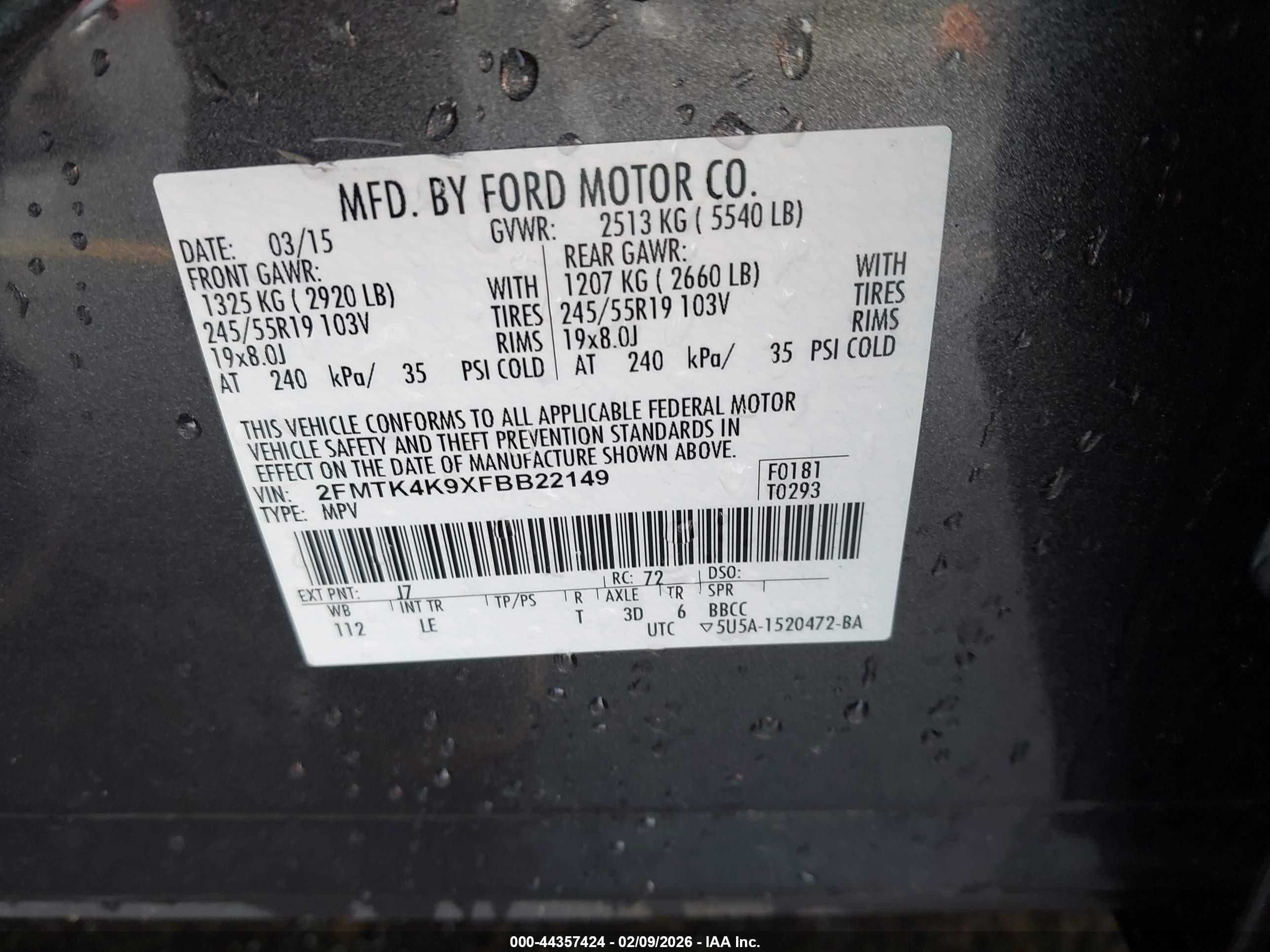 2015 Ford Edge Titanium Gray vin: 2FMTK4K9XFBB22149