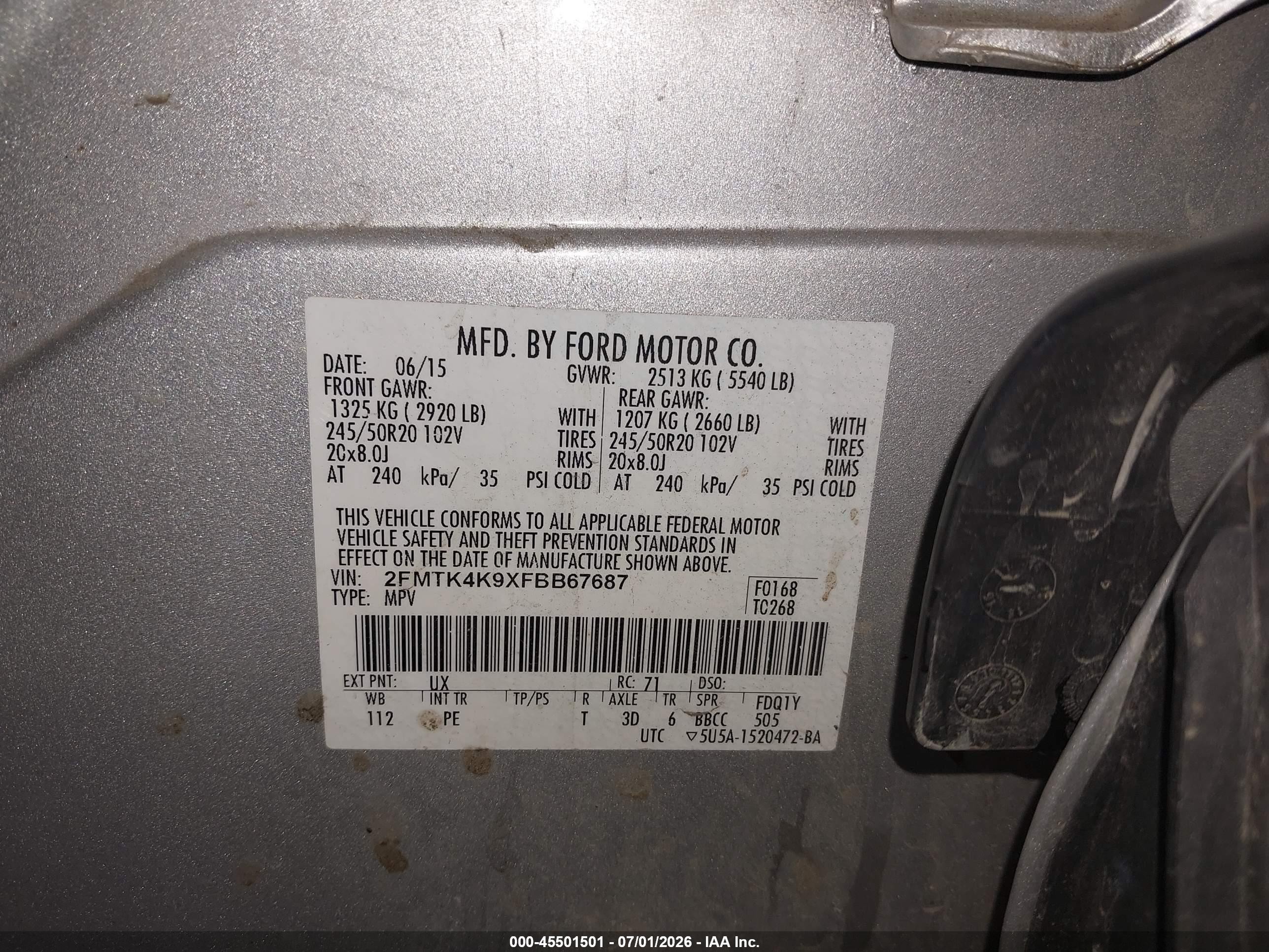 2015 Ford Edge Titanium Gray vin: 2FMTK4K9XFBB67687