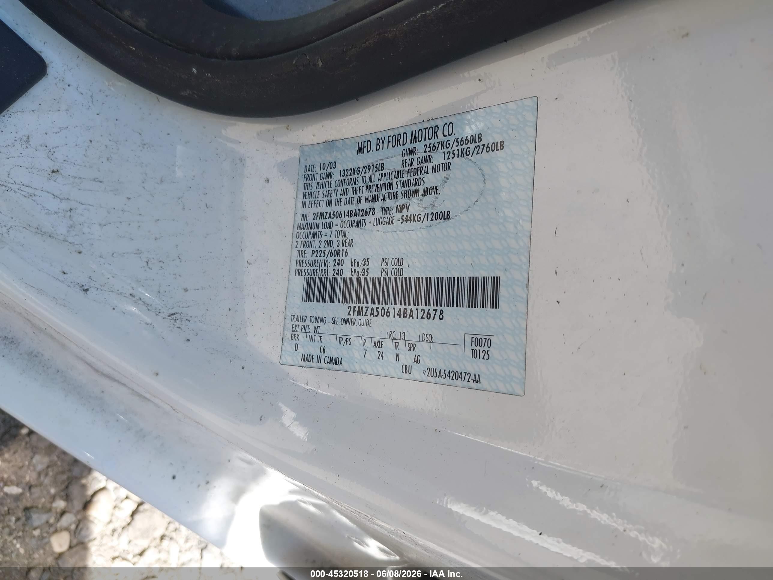2004 Ford Freestar S Белый vin: 2FMZA50614BA12678