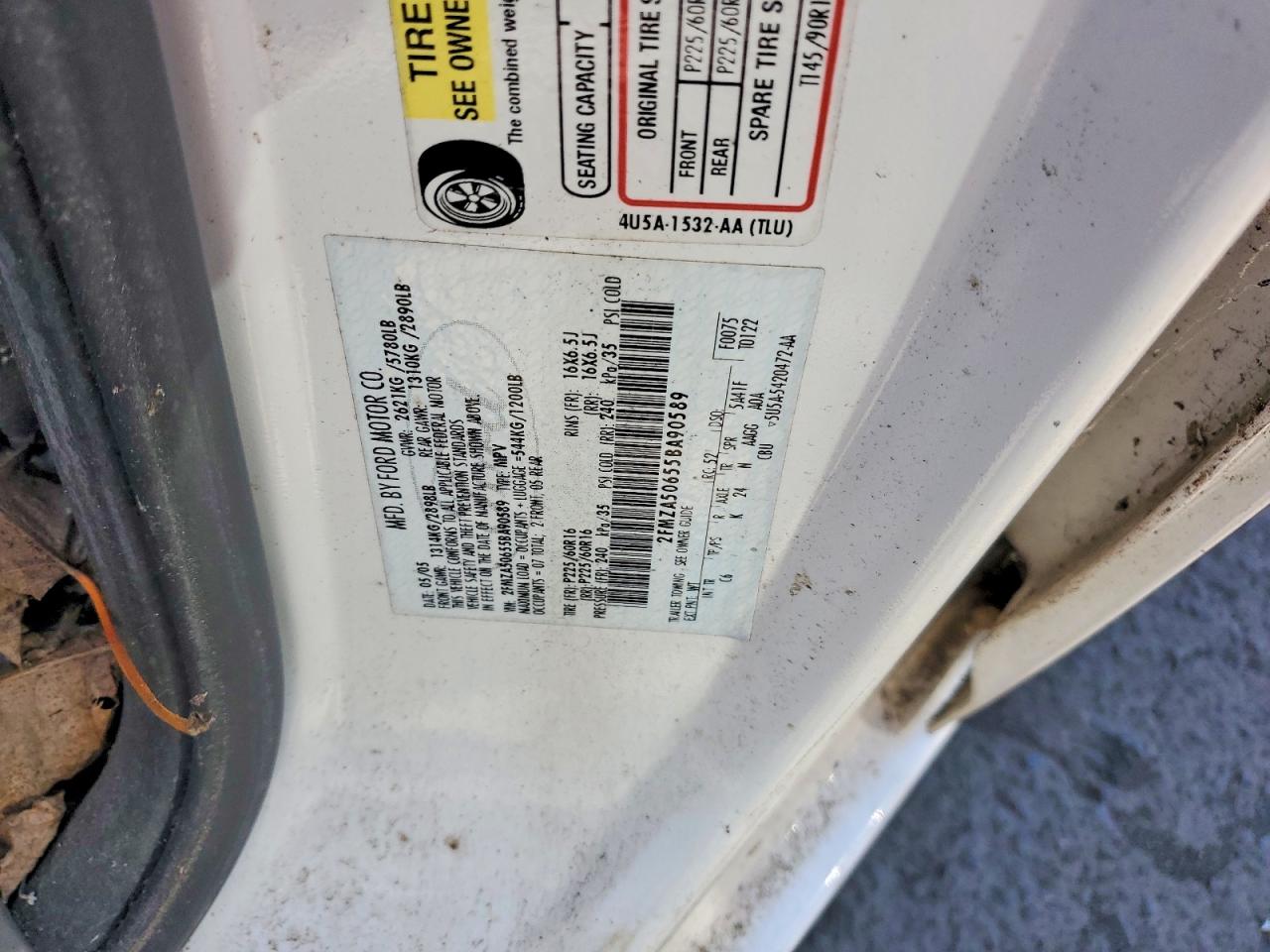 2005 Ford Freestar S White vin: 2FMZA50655BA90589