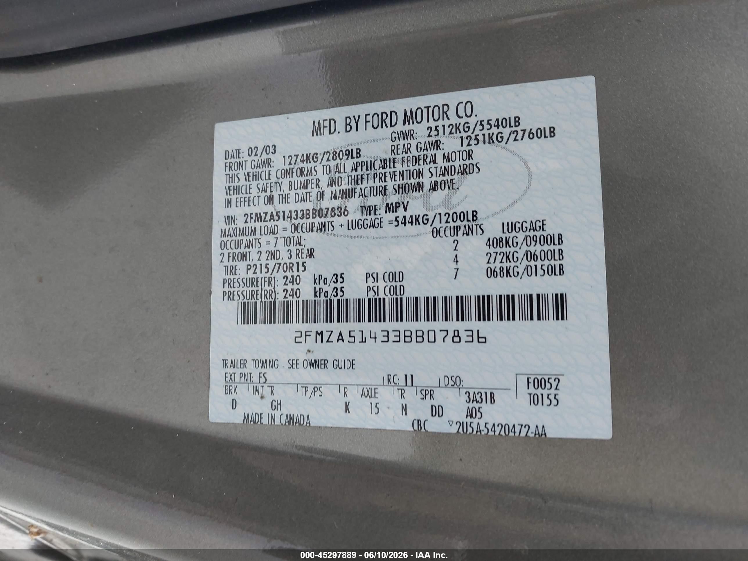2003 Ford Windstar Lx Gray vin: 2FMZA51433BB07836