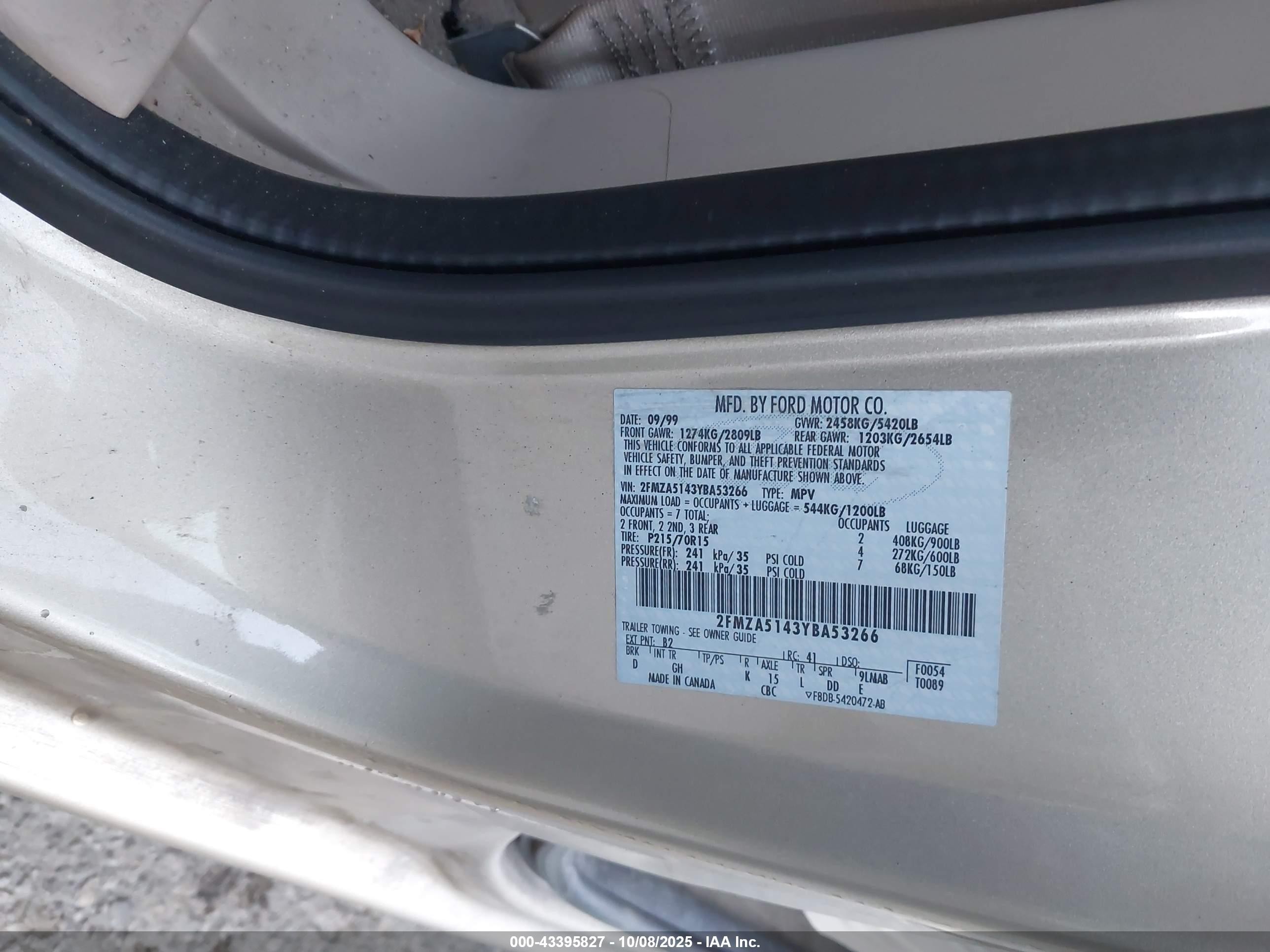 2000 Ford Windstar Lx Бежевый vin: 2FMZA5143YBA53266