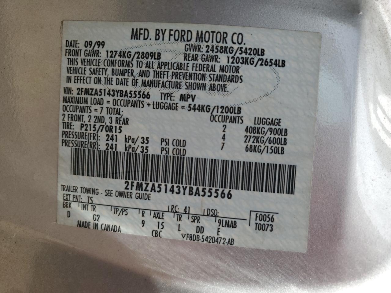 2000 Ford Windstar Lx Silver vin: 2FMZA5143YBA55566