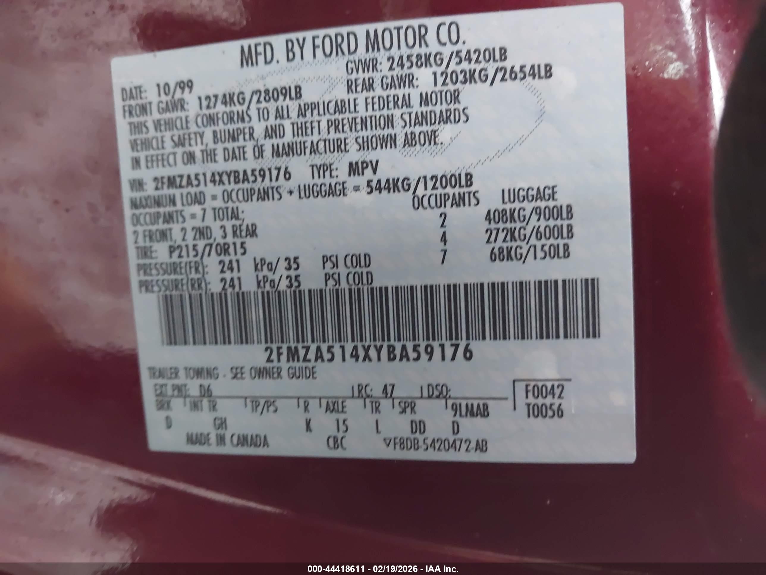 2000 Ford Windstar Lx Red vin: 2FMZA514XYBA59176