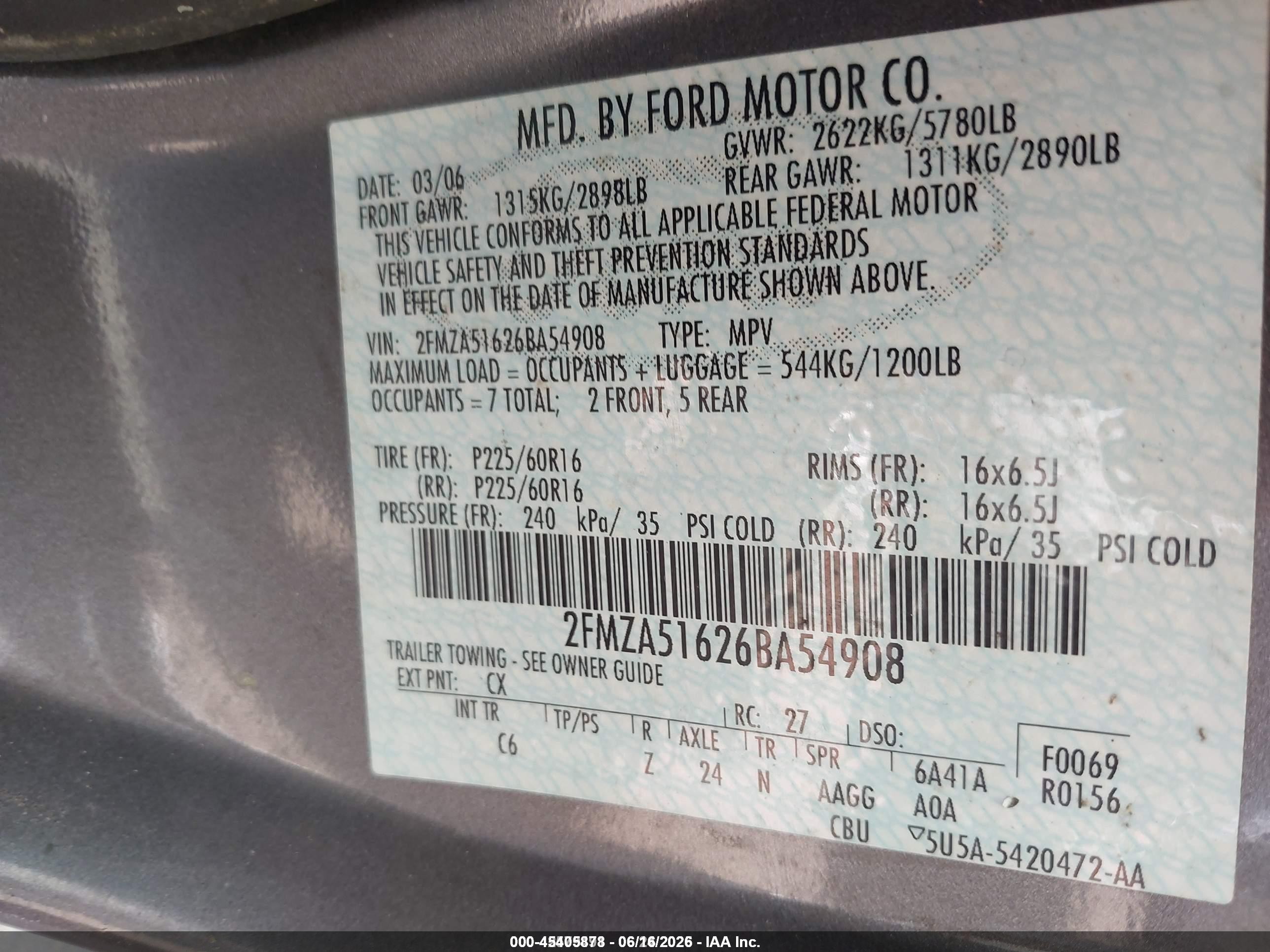 2006 Ford Freestar Se Gray vin: 2FMZA51626BA54908