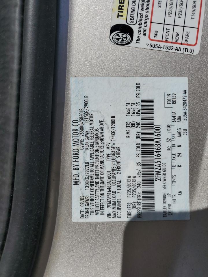 2006 Ford Freestar Se Silver vin: 2FMZA51646BA16001