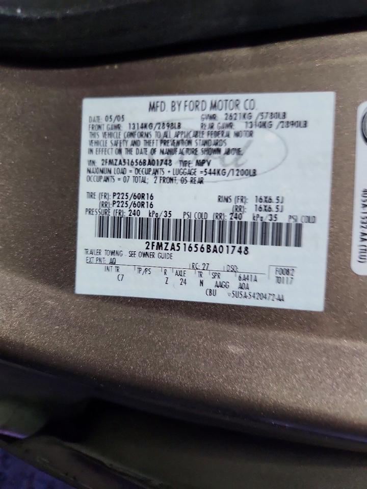 2006 Ford Freestar Se Gold vin: 2FMZA51656BA01748