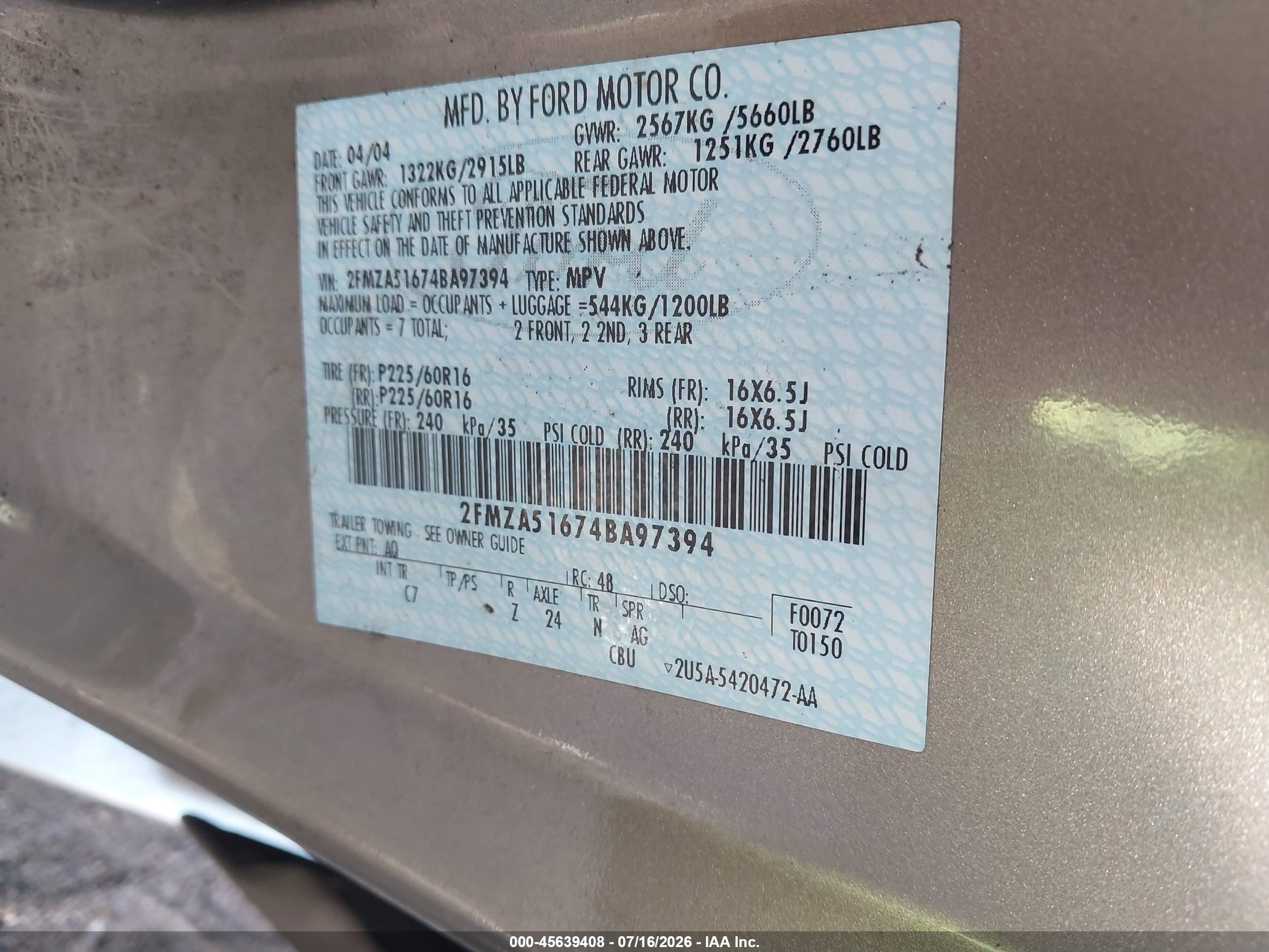 2004 Ford Freestar Se Gray vin: 2FMZA51674BA97394