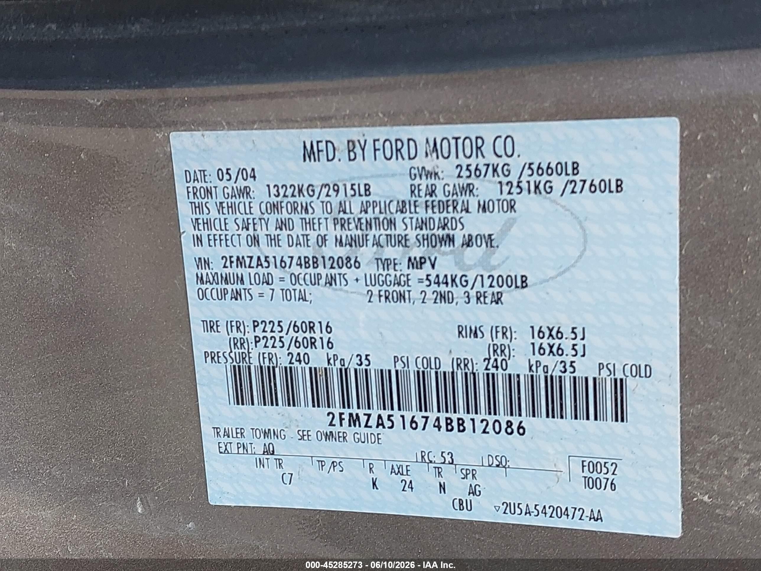 2004 Ford Freestar Se Серый vin: 2FMZA51674BB12086