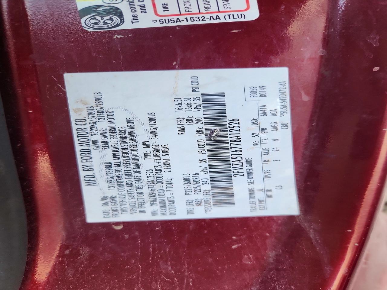 2007 Ford Freestar Se Maroon vin: 2FMZA51677BA12526