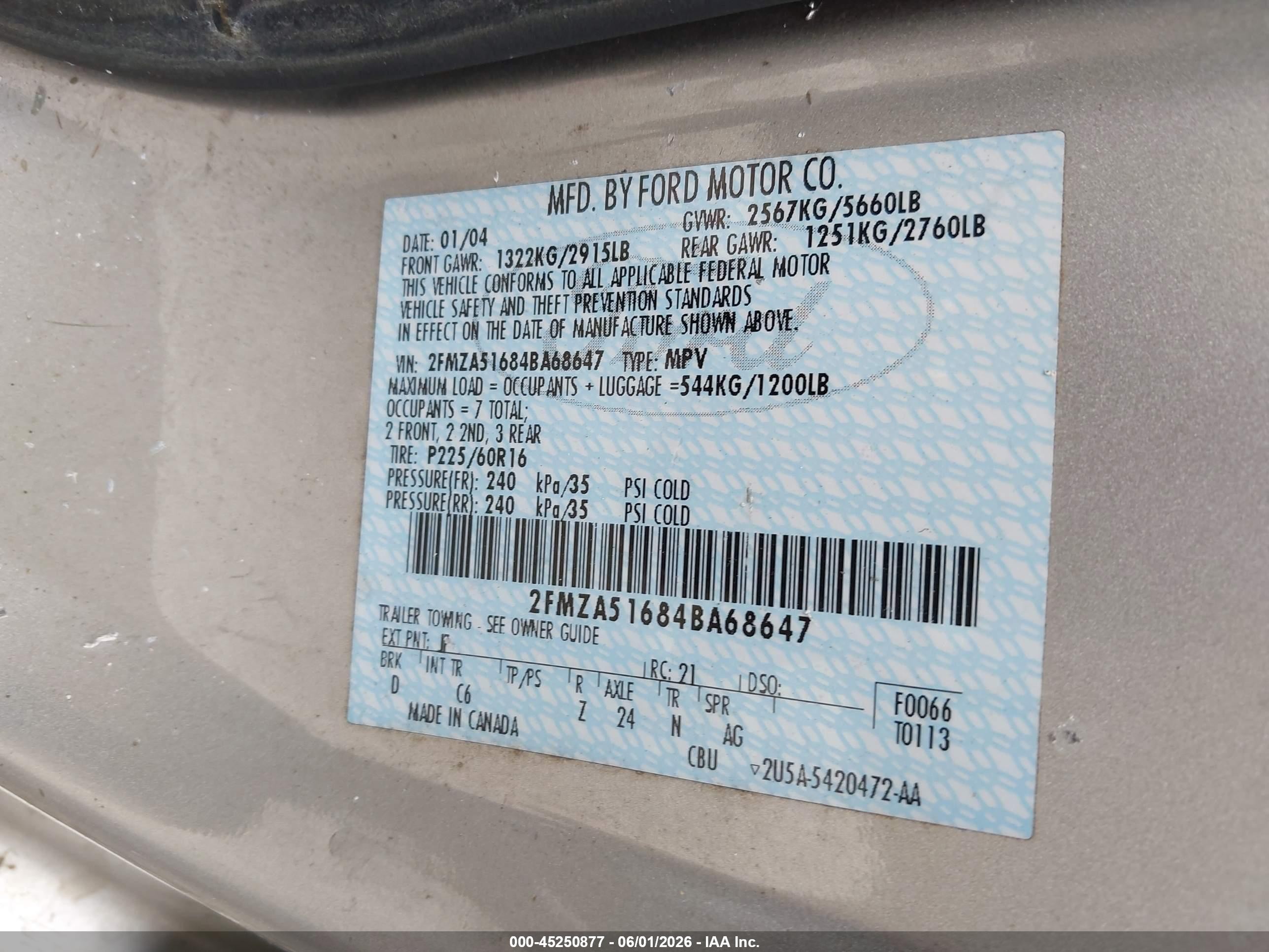 2004 Ford Freestar Se Silver vin: 2FMZA51684BA68647