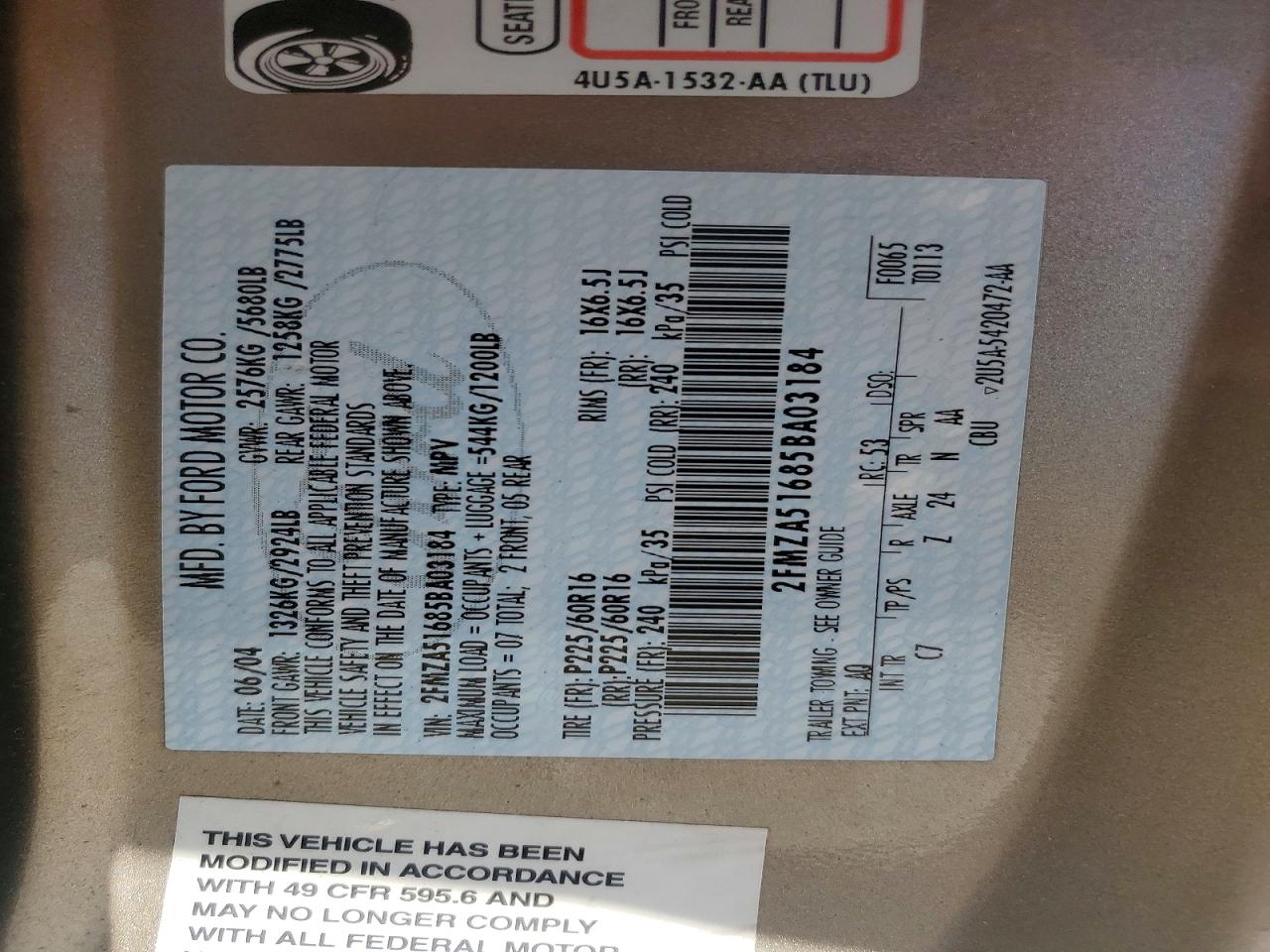 2005 Ford Freestar Se Gold vin: 2FMZA51685BA03184