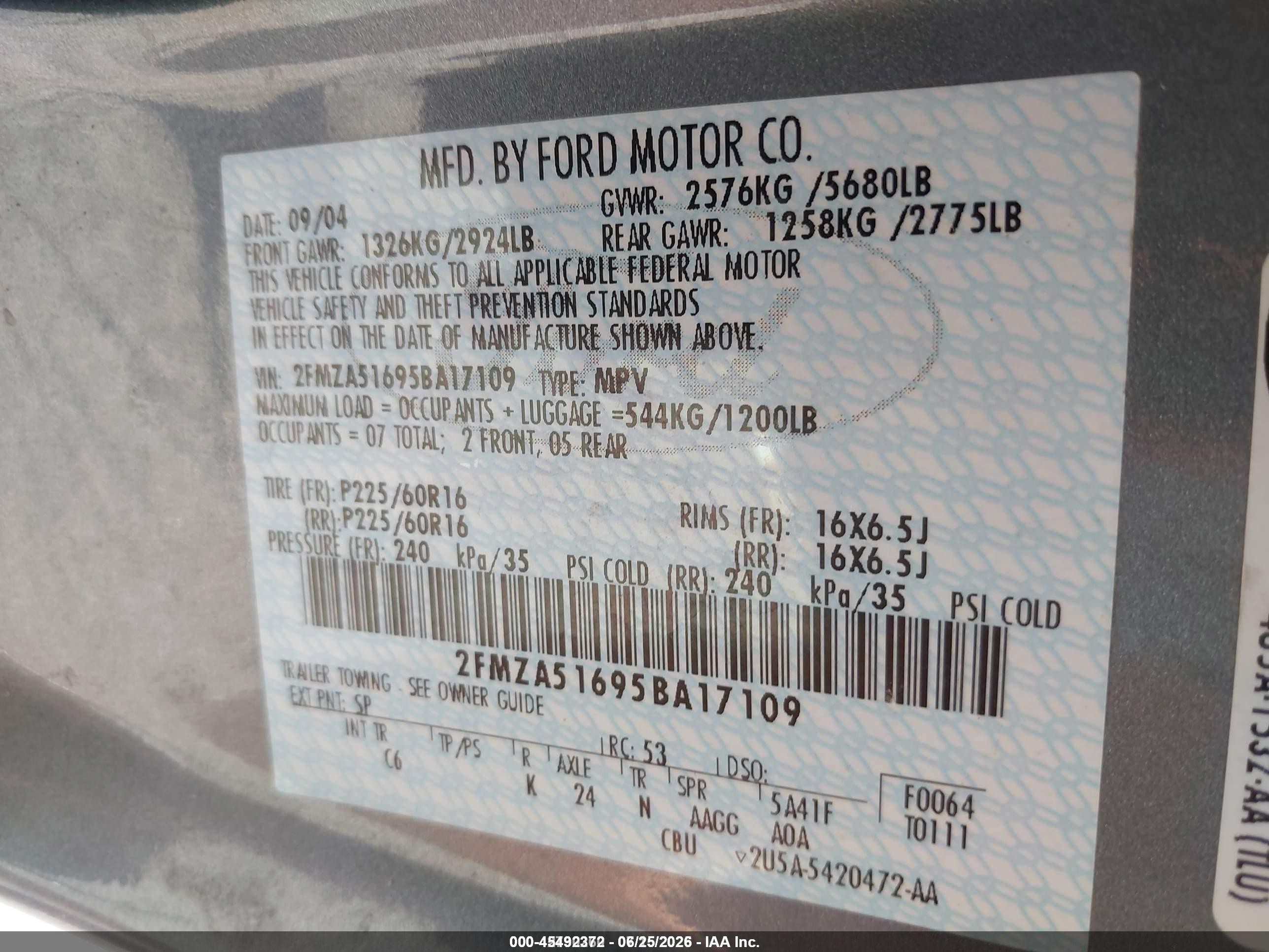 2005 Ford Freestar Se Blue vin: 2FMZA51695BA17109