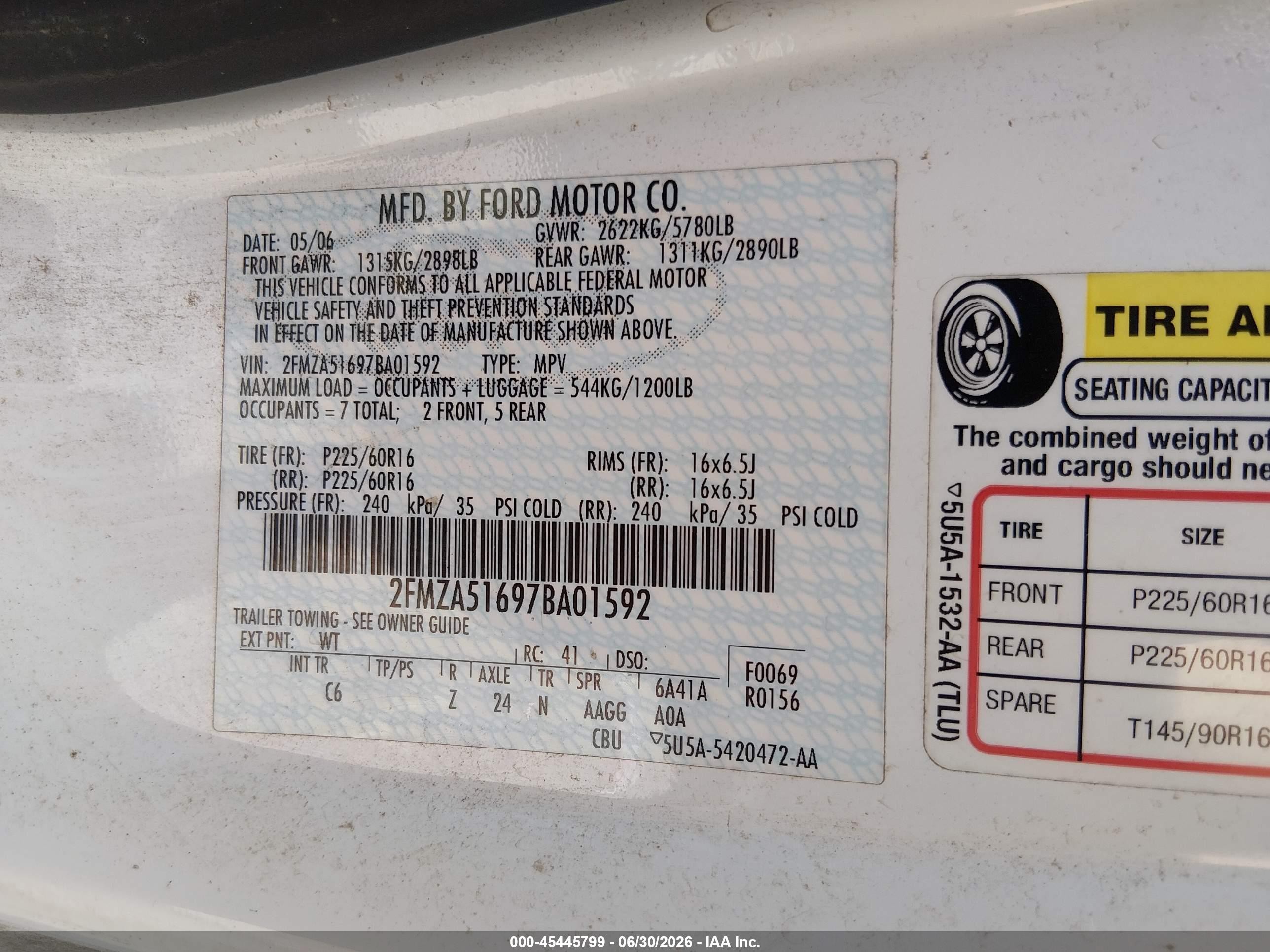2007 Ford Freestar Se White vin: 2FMZA51697BA01592
