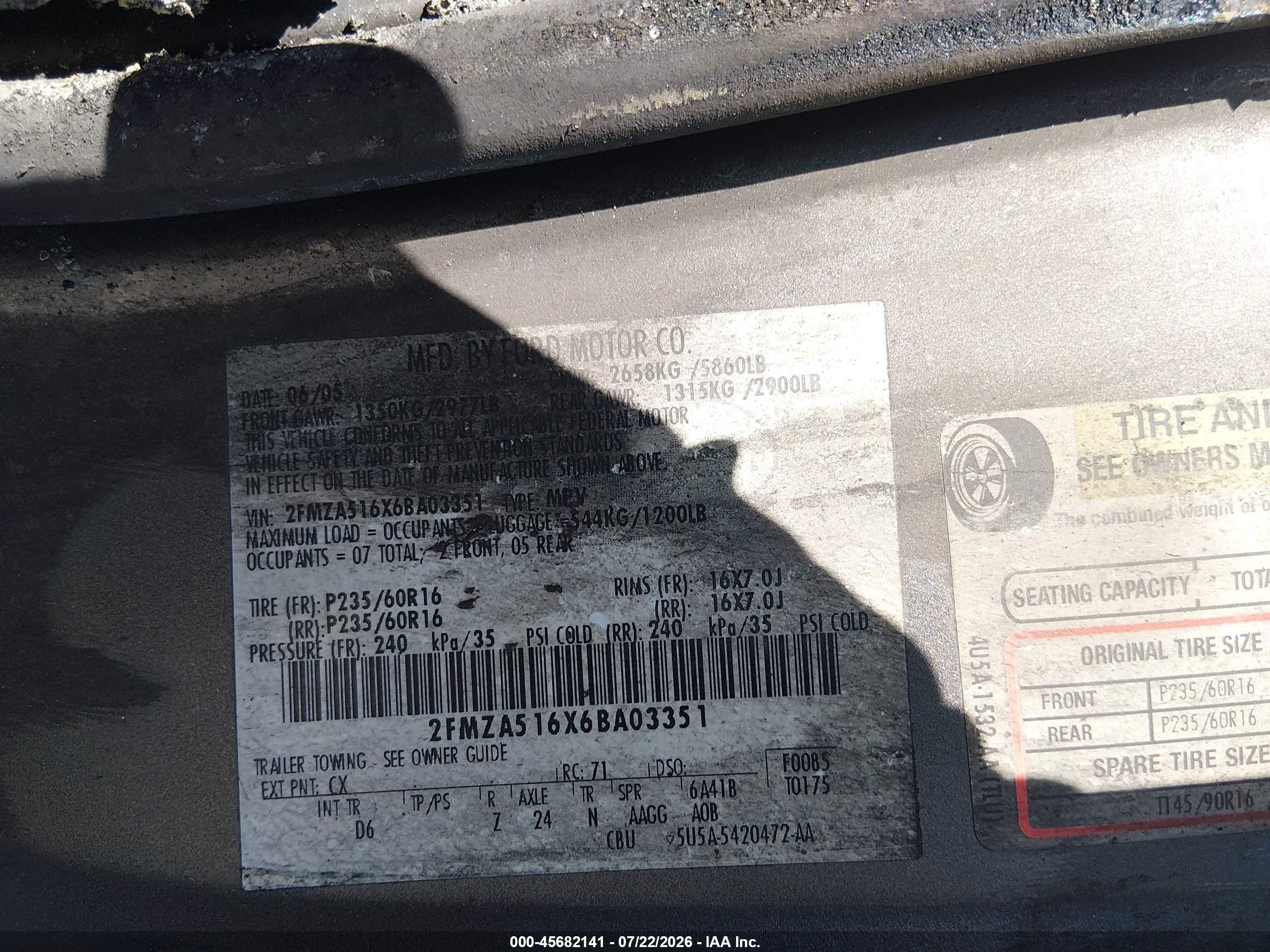 2006 Ford Freestar Se Gray vin: 2FMZA516X6BA03351