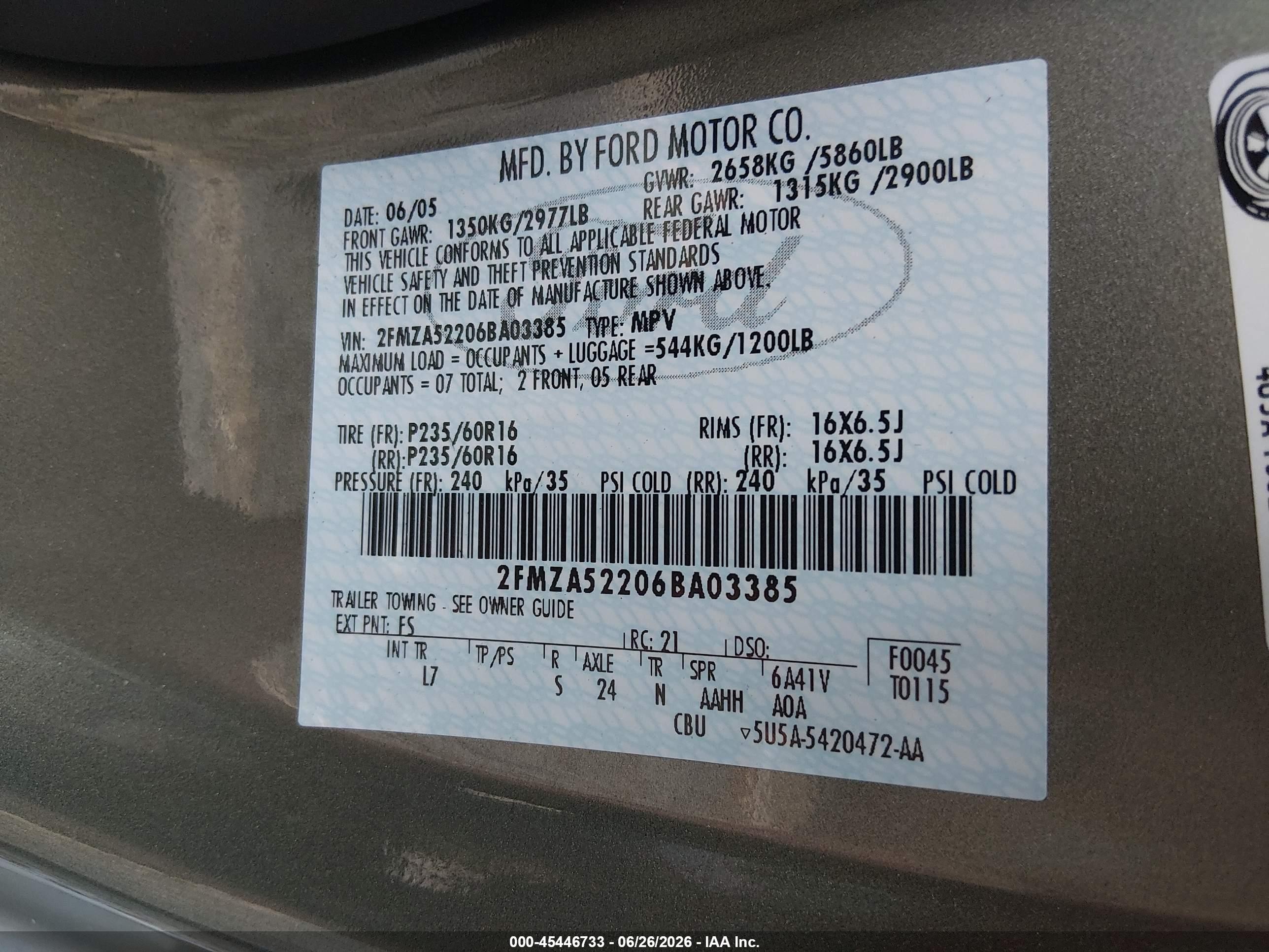 2006 Ford Freestar Sel Gray vin: 2FMZA52206BA03385
