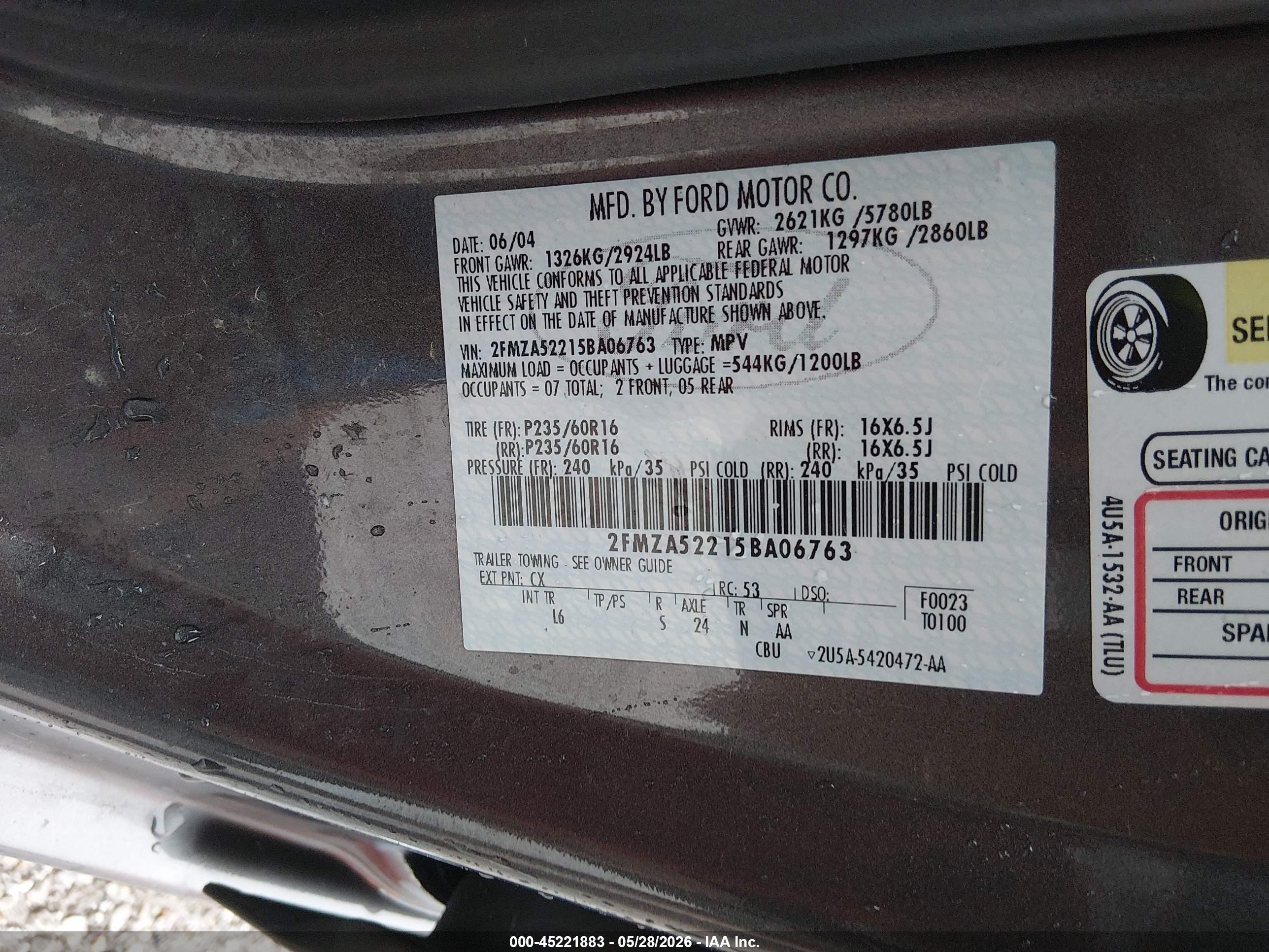 2005 Ford Freestar Sel Gray vin: 2FMZA52215BA06763