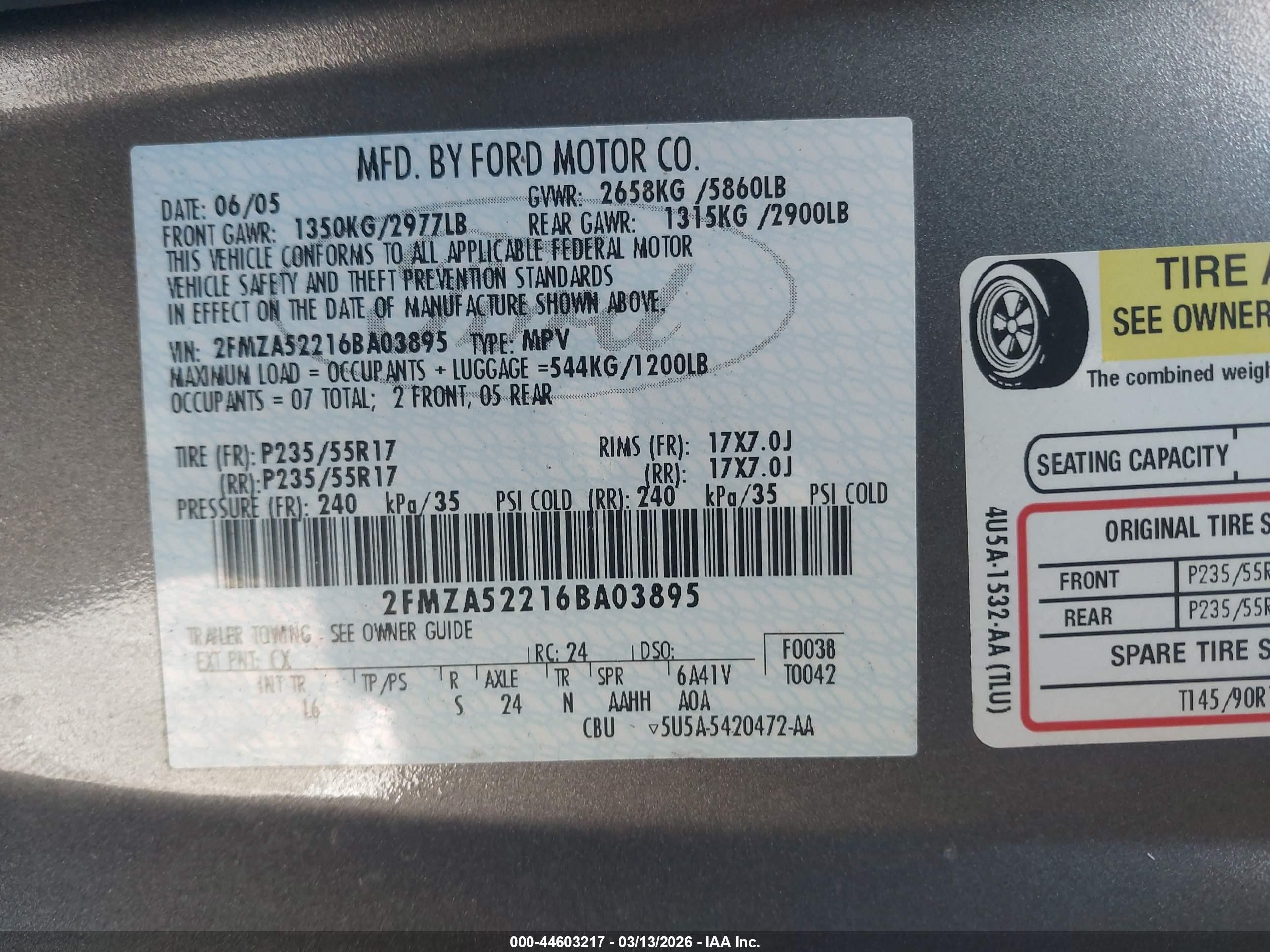 2006 Ford Freestar Sel Gray vin: 2FMZA52216BA03895