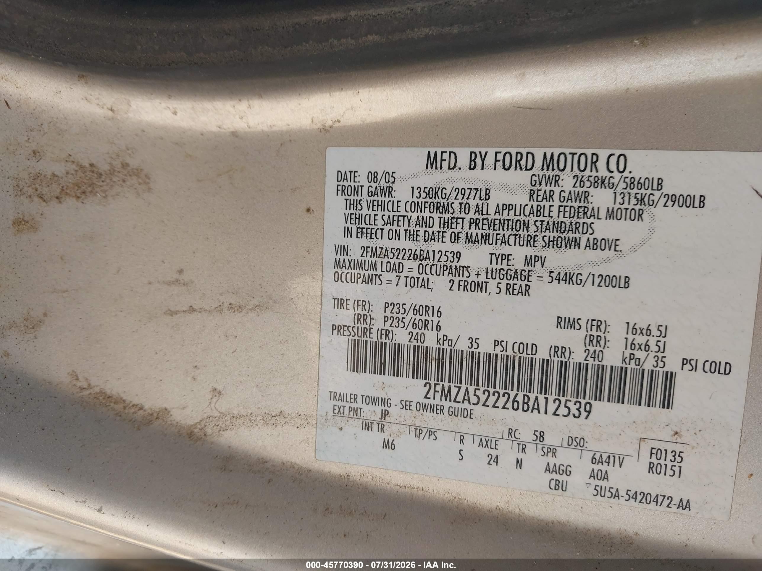 2006 Ford Freestar Sel Silver vin: 2FMZA52226BA12539