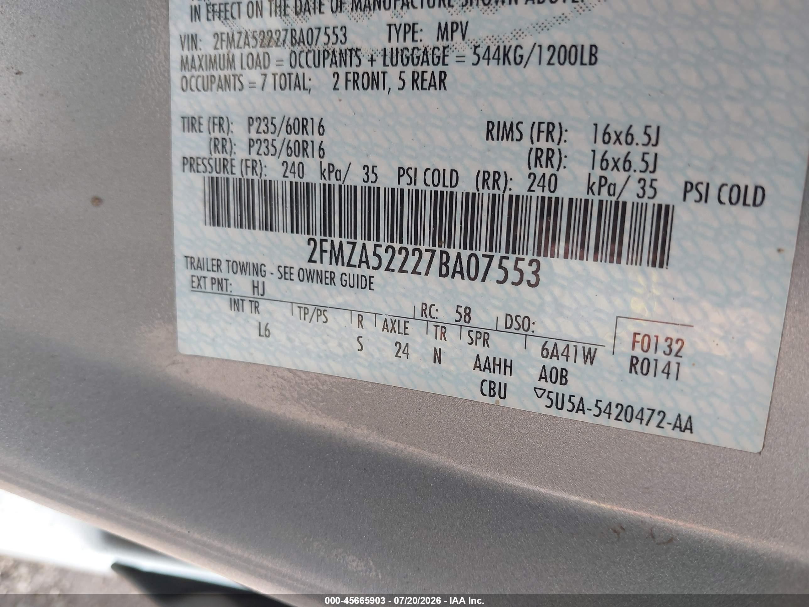 2007 Ford Freestar Sel Light Blue vin: 2FMZA52227BA07553