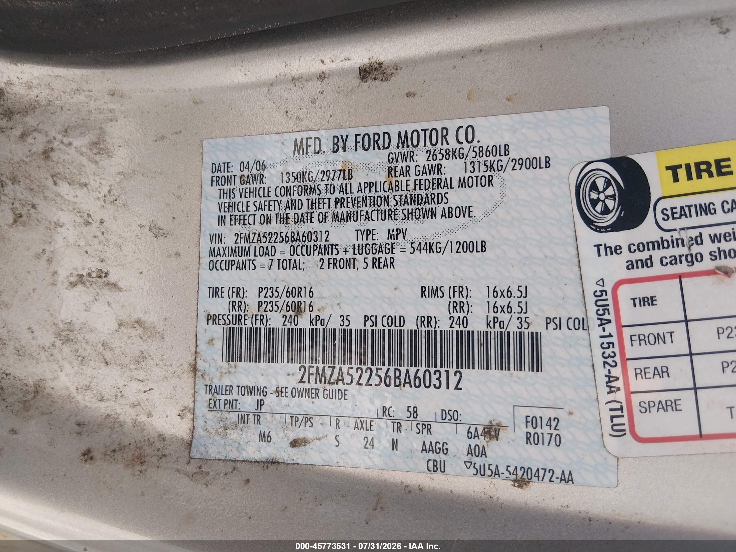 2006 Ford Freestar Sel Silver vin: 2FMZA52256BA60312