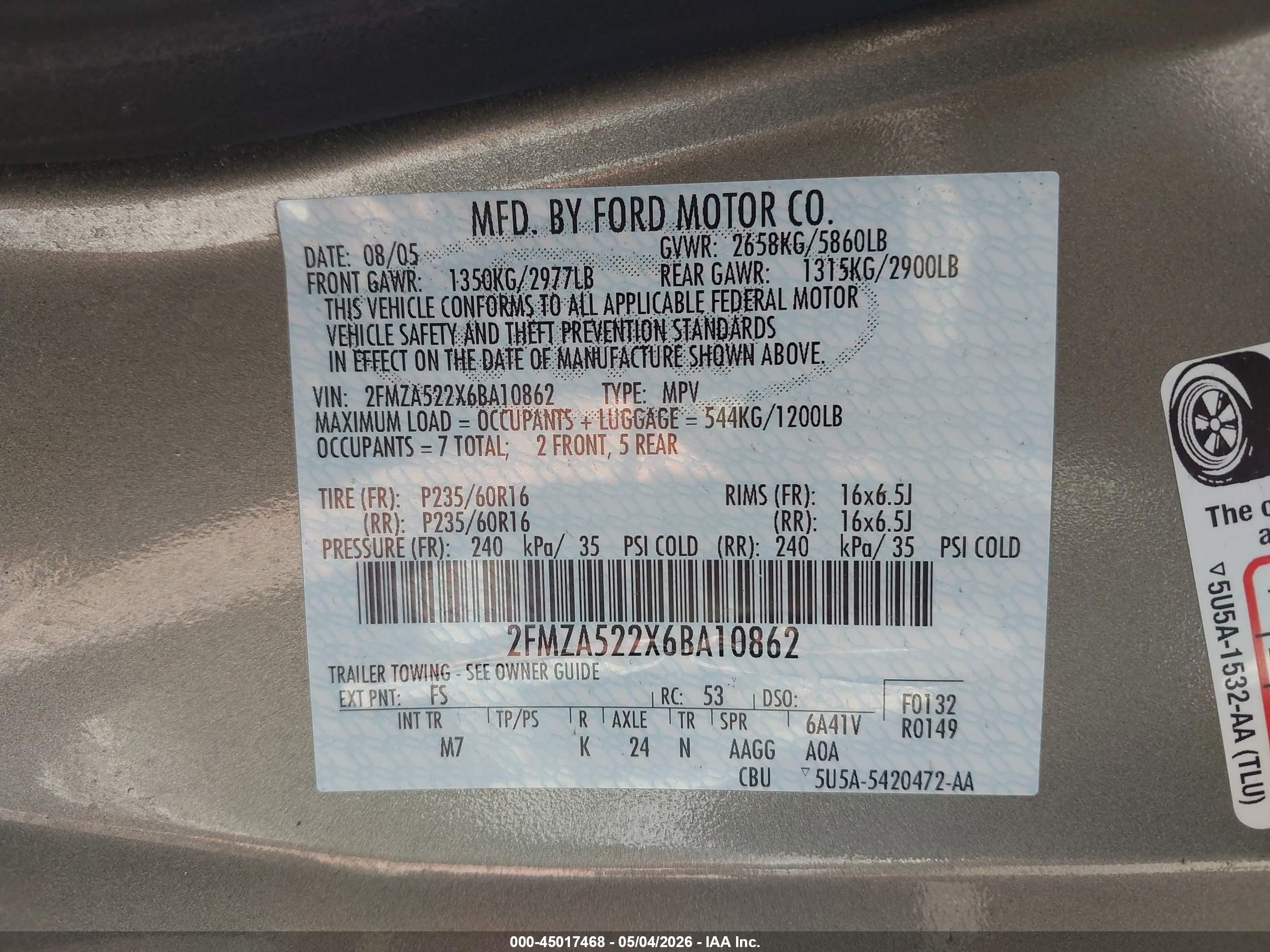 2006 Ford Freestar Sel Gray vin: 2FMZA522X6BA10862