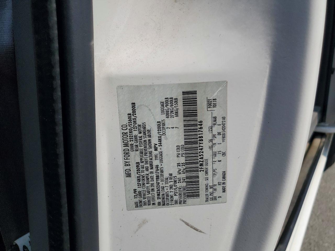 2000 Ford Windstar Se White vin: 2FMZA5247YBB17646