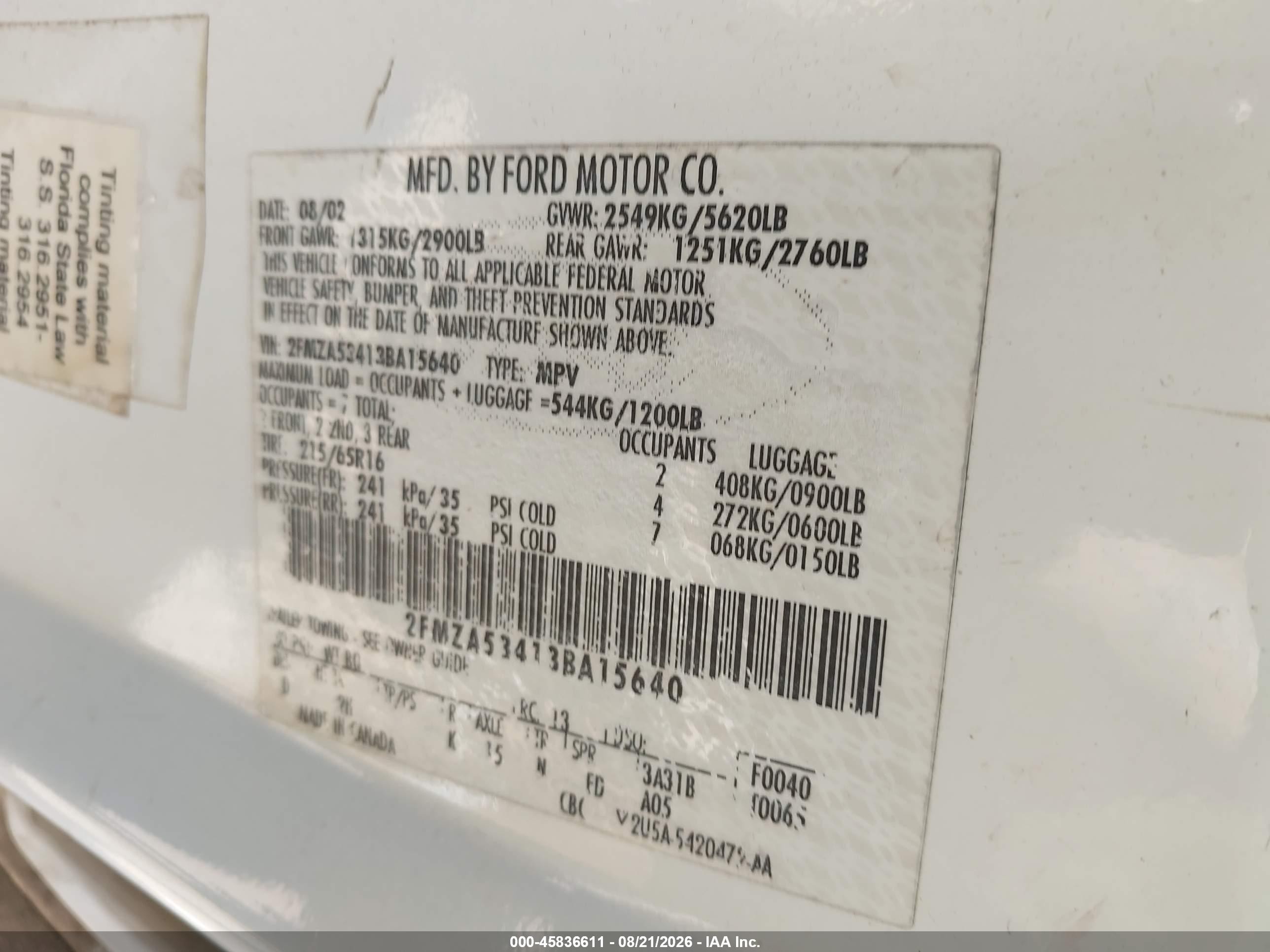 2003 Ford Windstar Sel White vin: 2FMZA53413BA15640