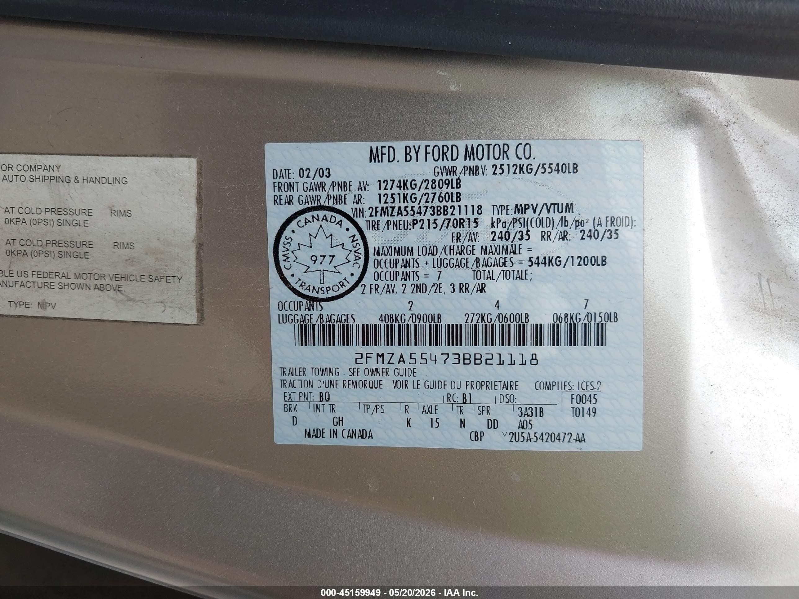 2003 Ford Windstar Lx Pewter vin: 2FMZA55473BB21118