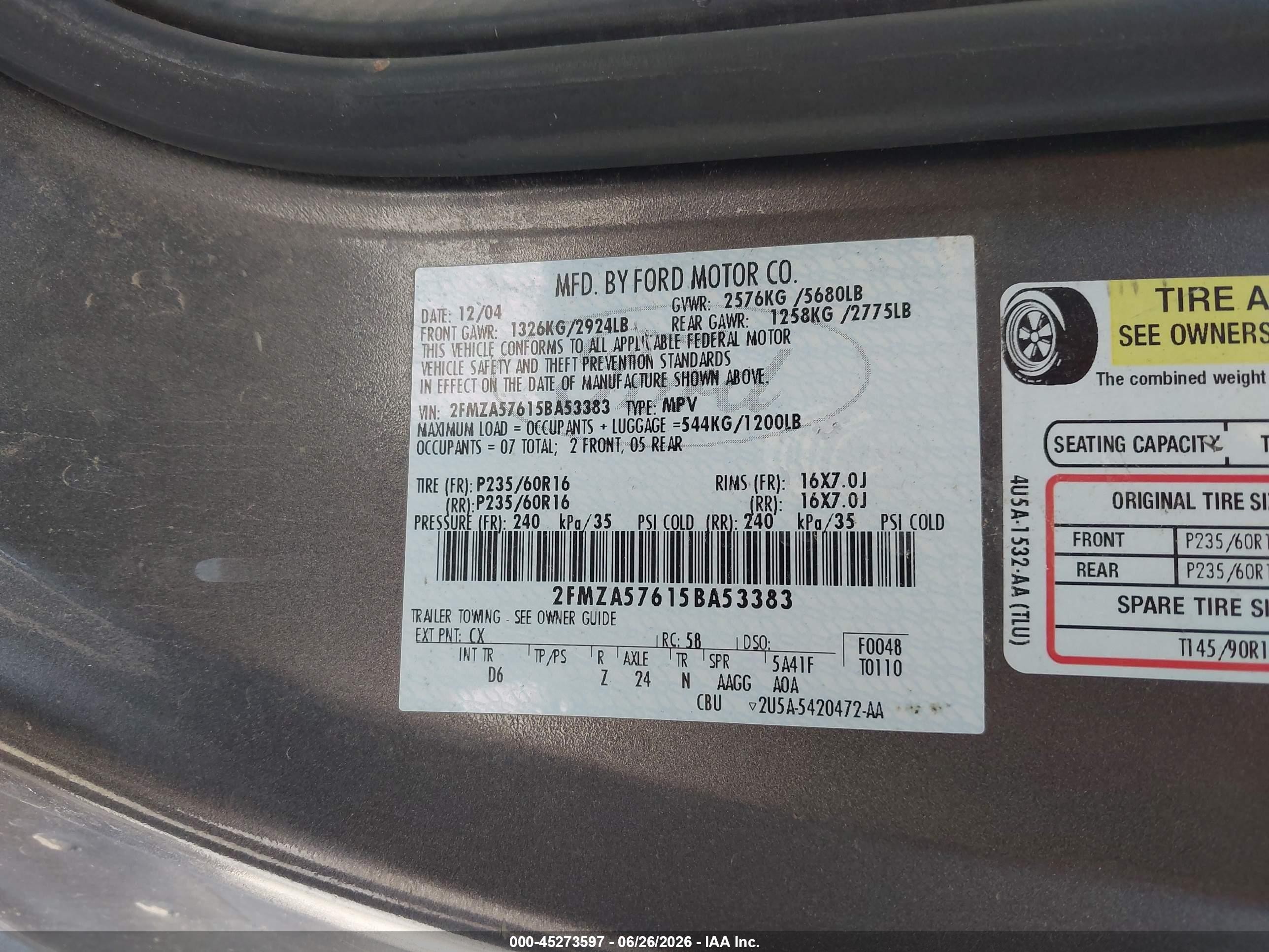 2005 Ford Freestar Ses Gray vin: 2FMZA57615BA53383