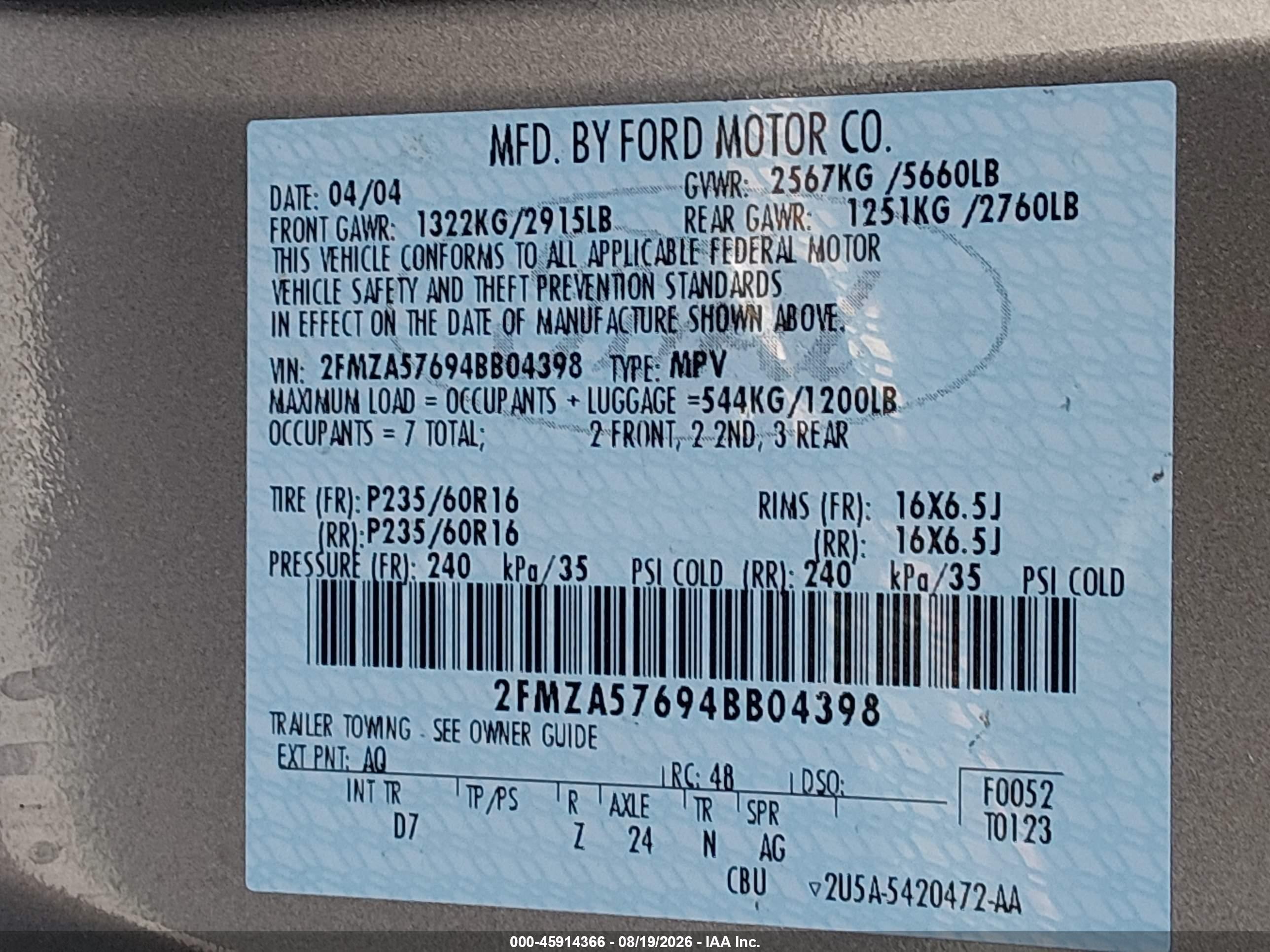 2004 Ford Freestar Ses Gray vin: 2FMZA57694BB04398