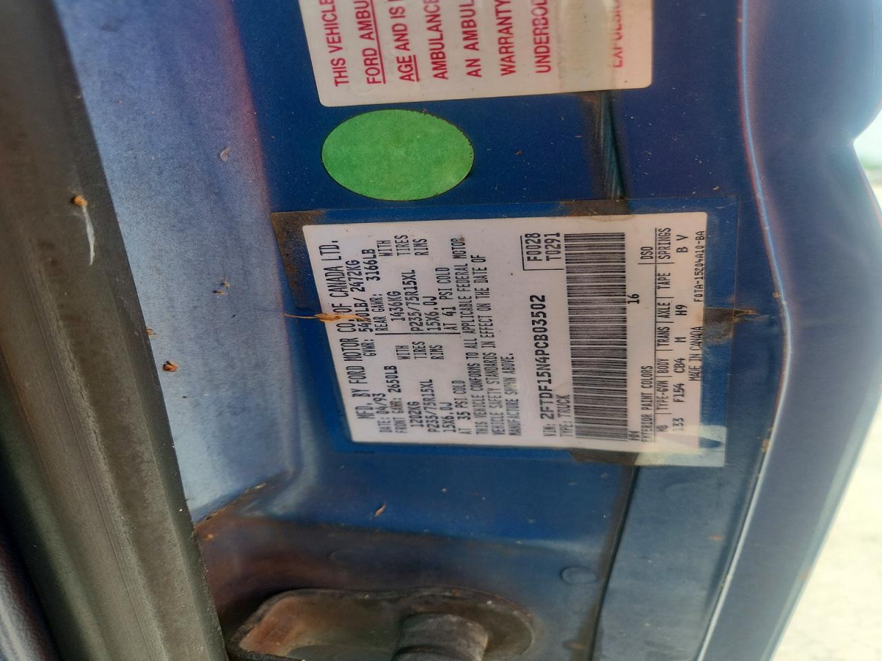 1993 Ford F-150 Blue vin: 2FTDF15N4PCB03502