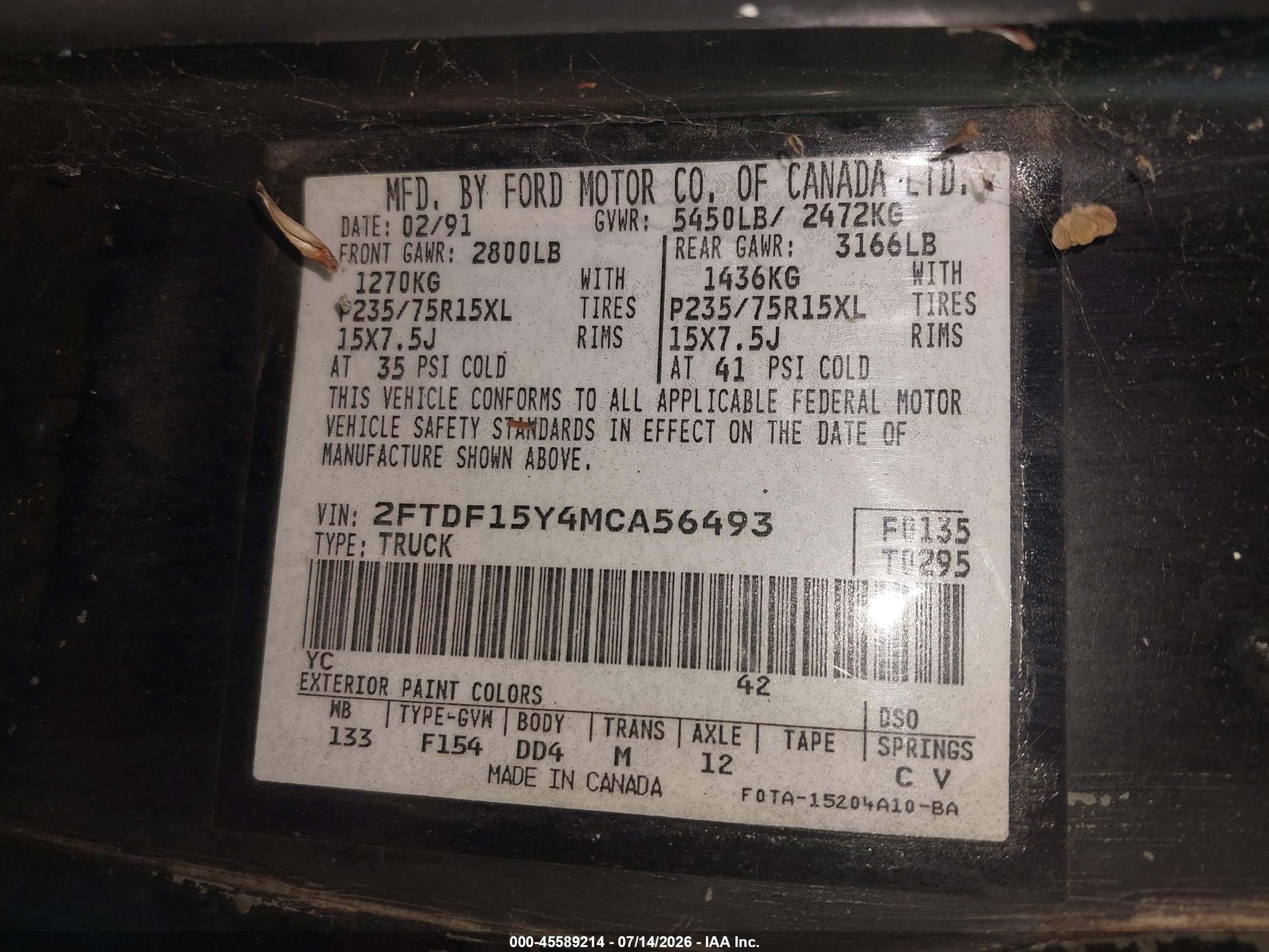 1991 Ford F150   Black vin: 2FTDF15Y4MCA56493