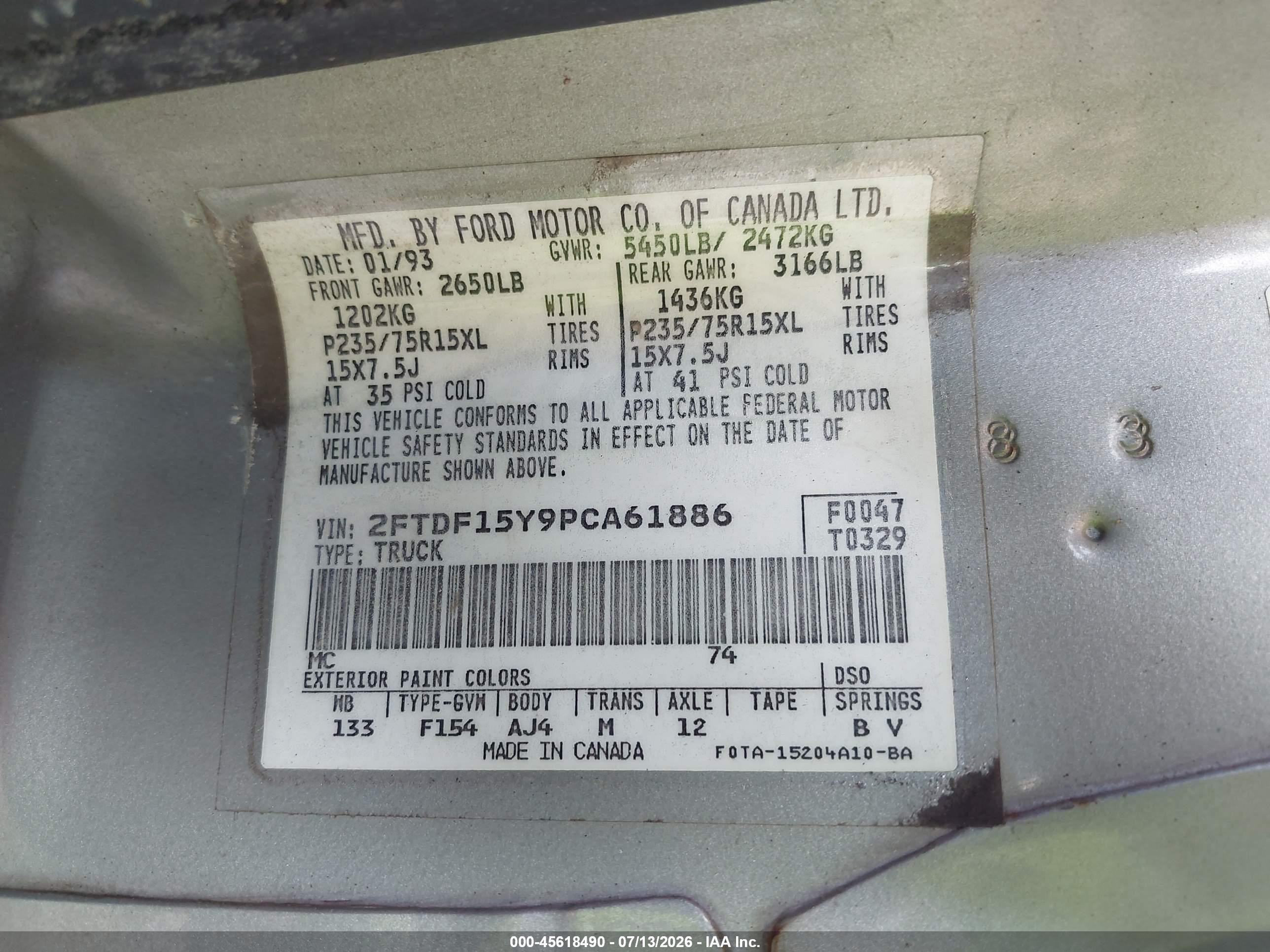 1993 Ford F150 Gray vin: 2FTDF15Y9PCA61886