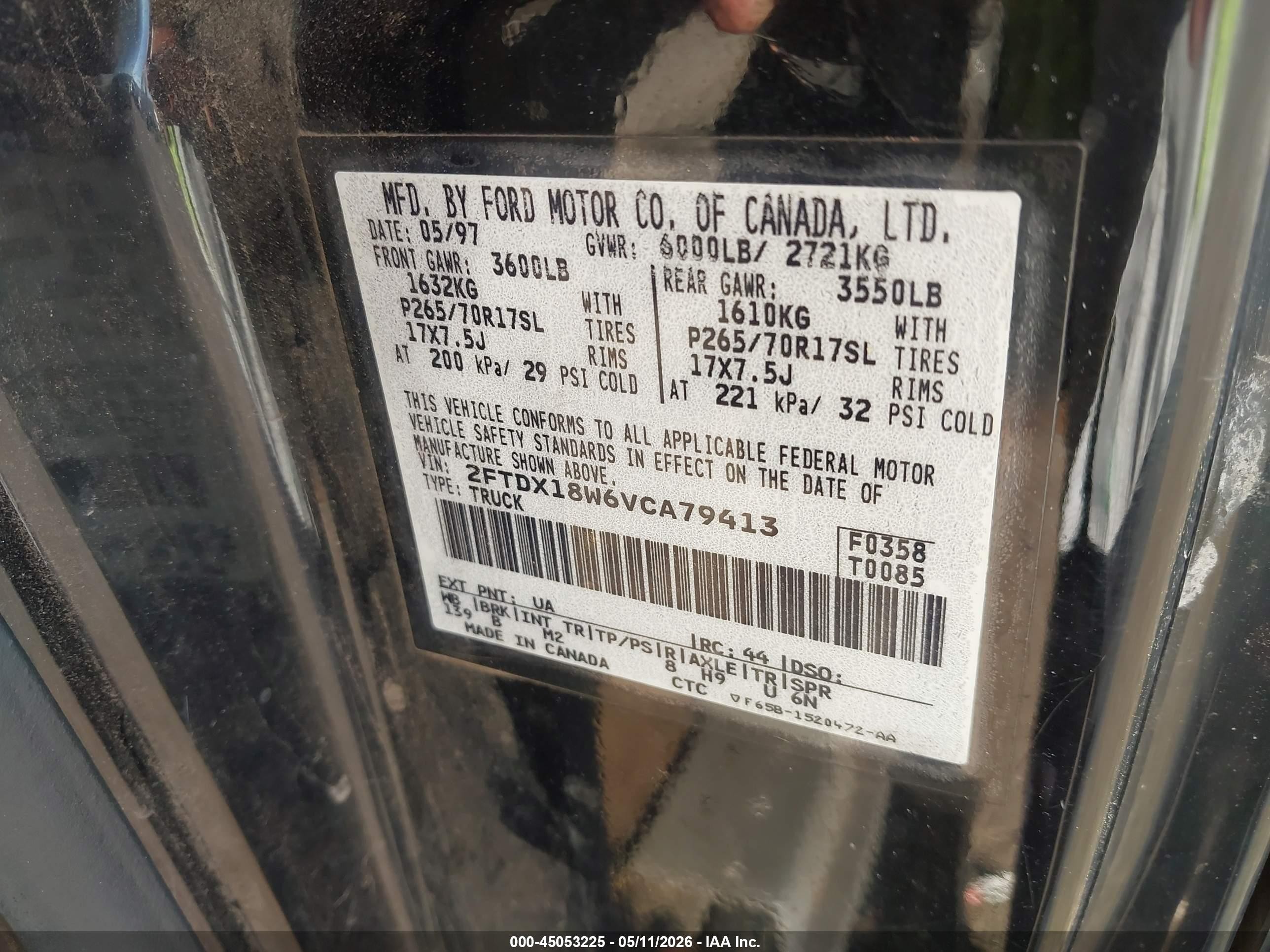 1997 Ford F-150 Lariat/xl/xlt Gray vin: 2FTDX18W6VCA79413