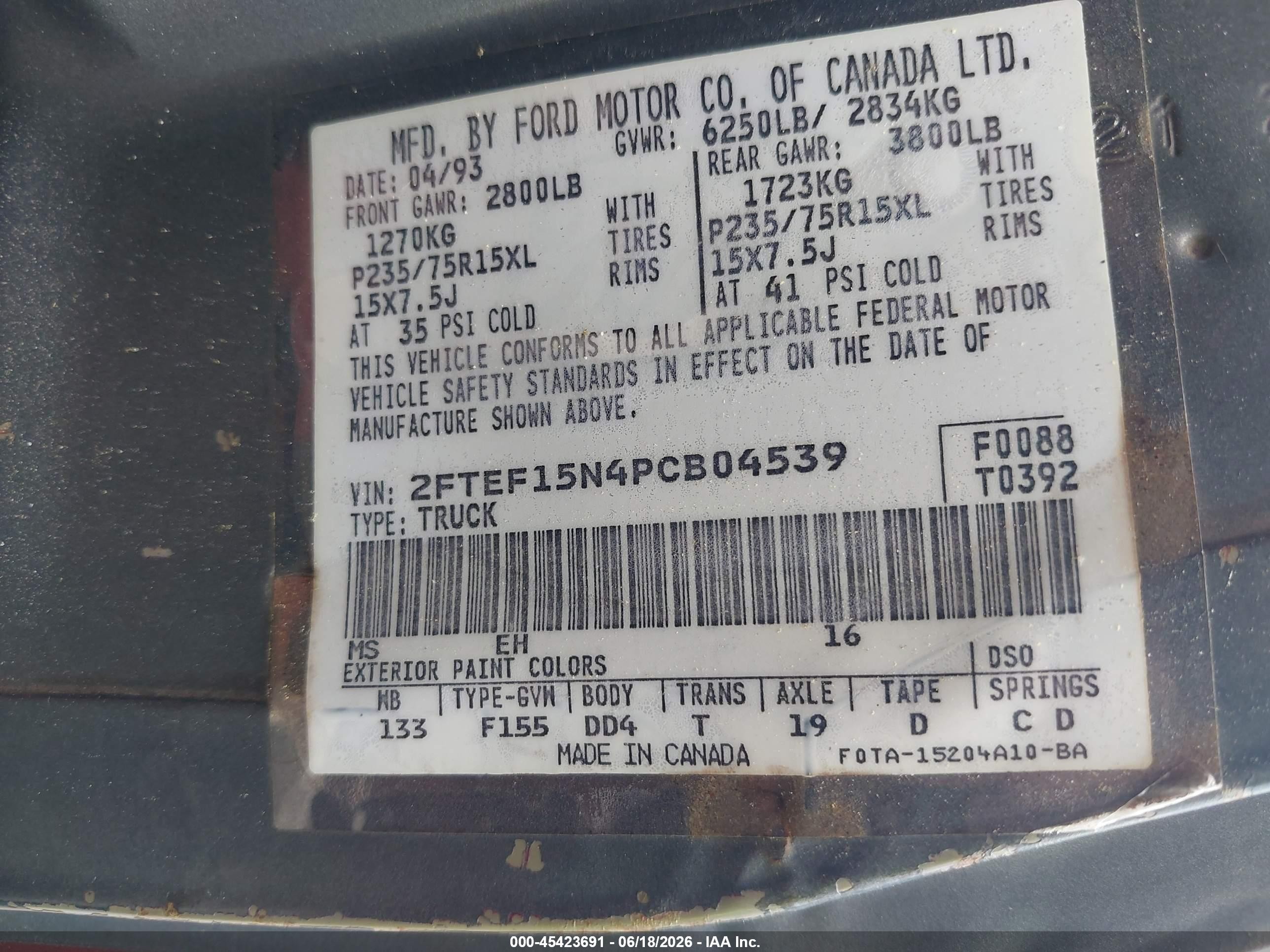 1993 Ford F150   Gray vin: 2FTEF15N4PCB04539