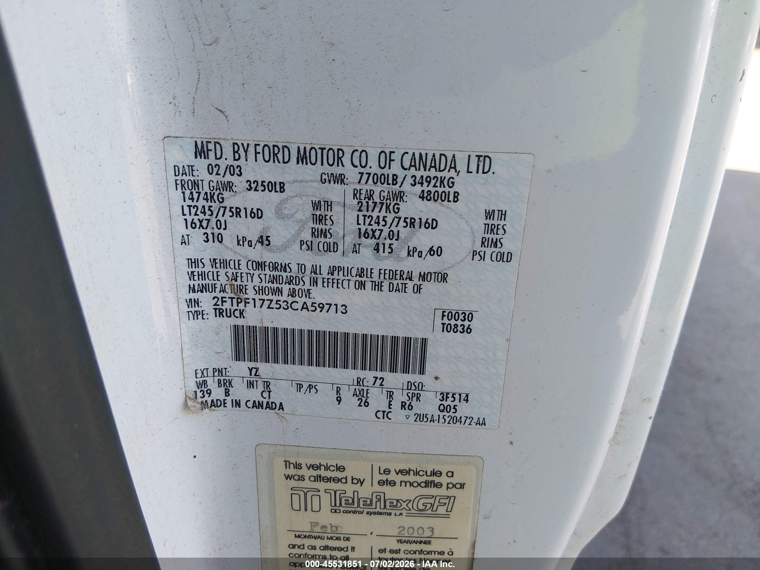 2003 Ford F-150 Xl/xlt White vin: 2FTPF17Z53CA59713