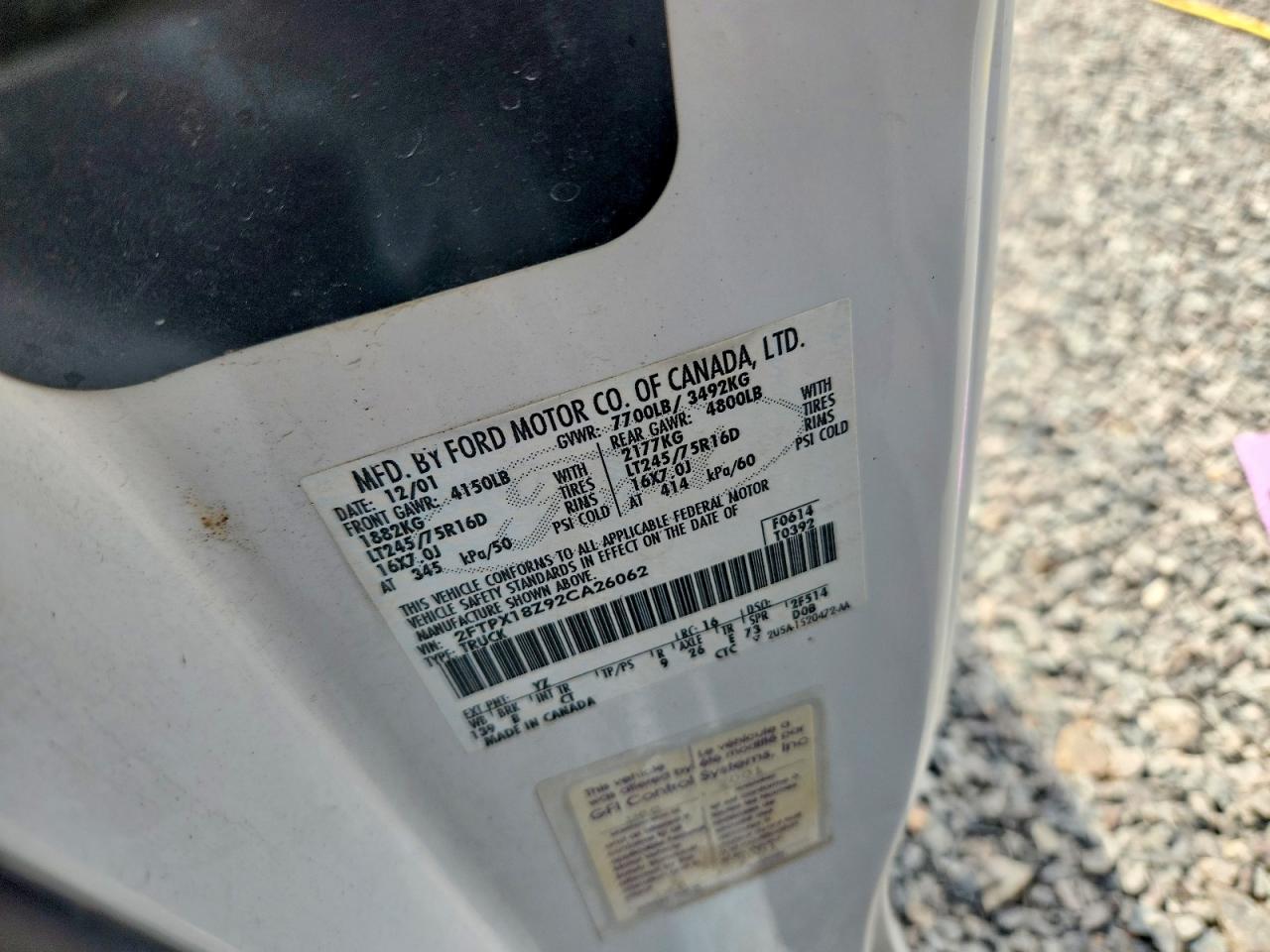 2002 Ford F150 White vin: 2FTPX18Z92CA26062