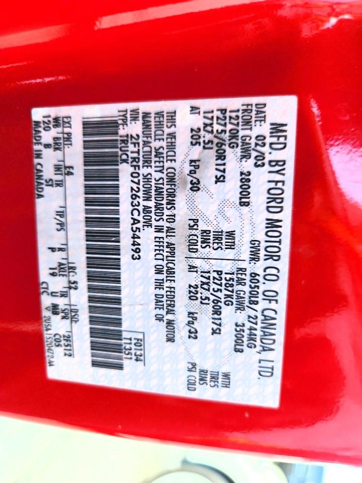 2003 Ford F150 Red vin: 2FTRF07263CA54493