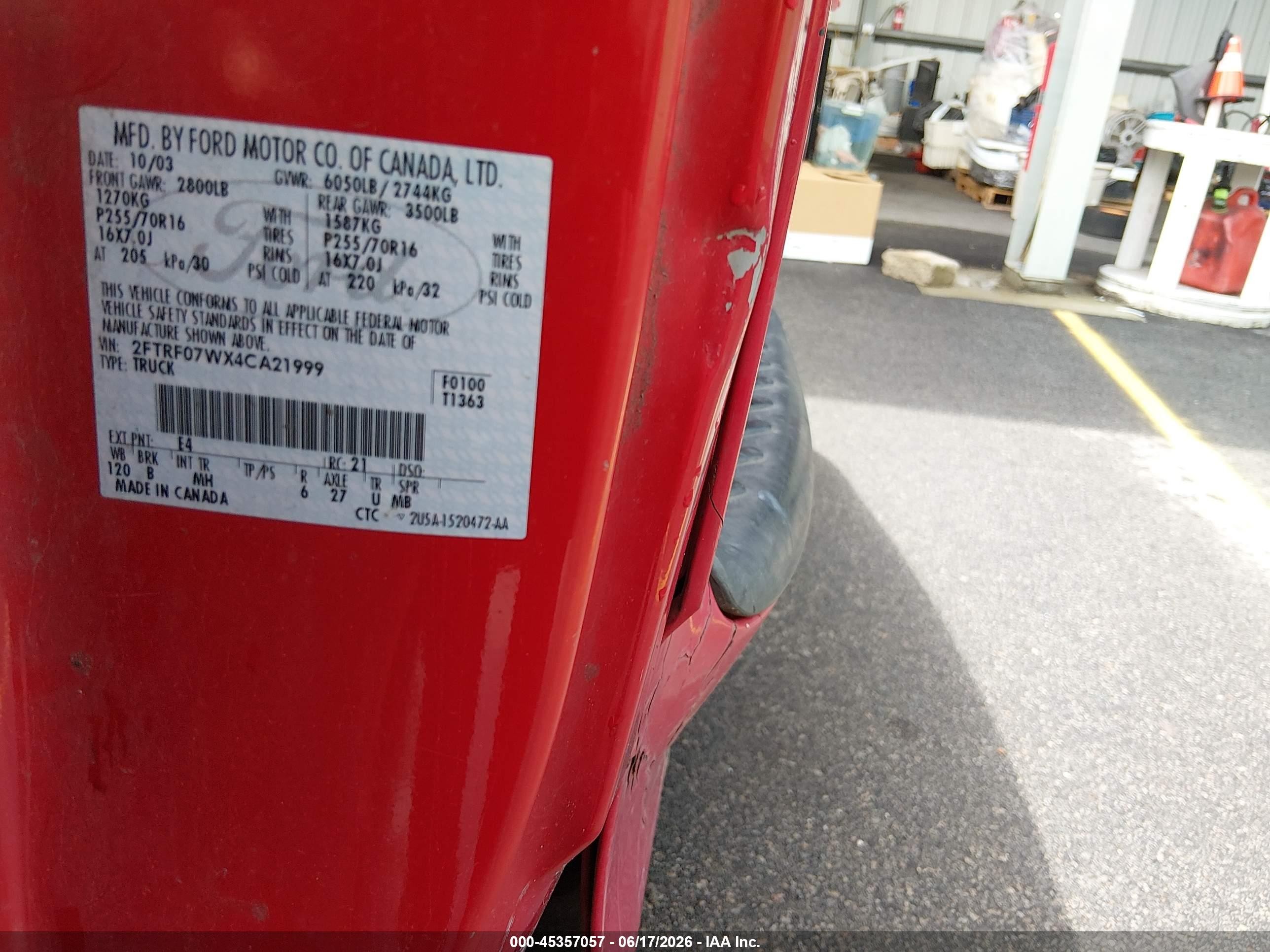 2004 Ford F-150 Heritage Xl/xlt Red vin: 2FTRF07WX4CA21999