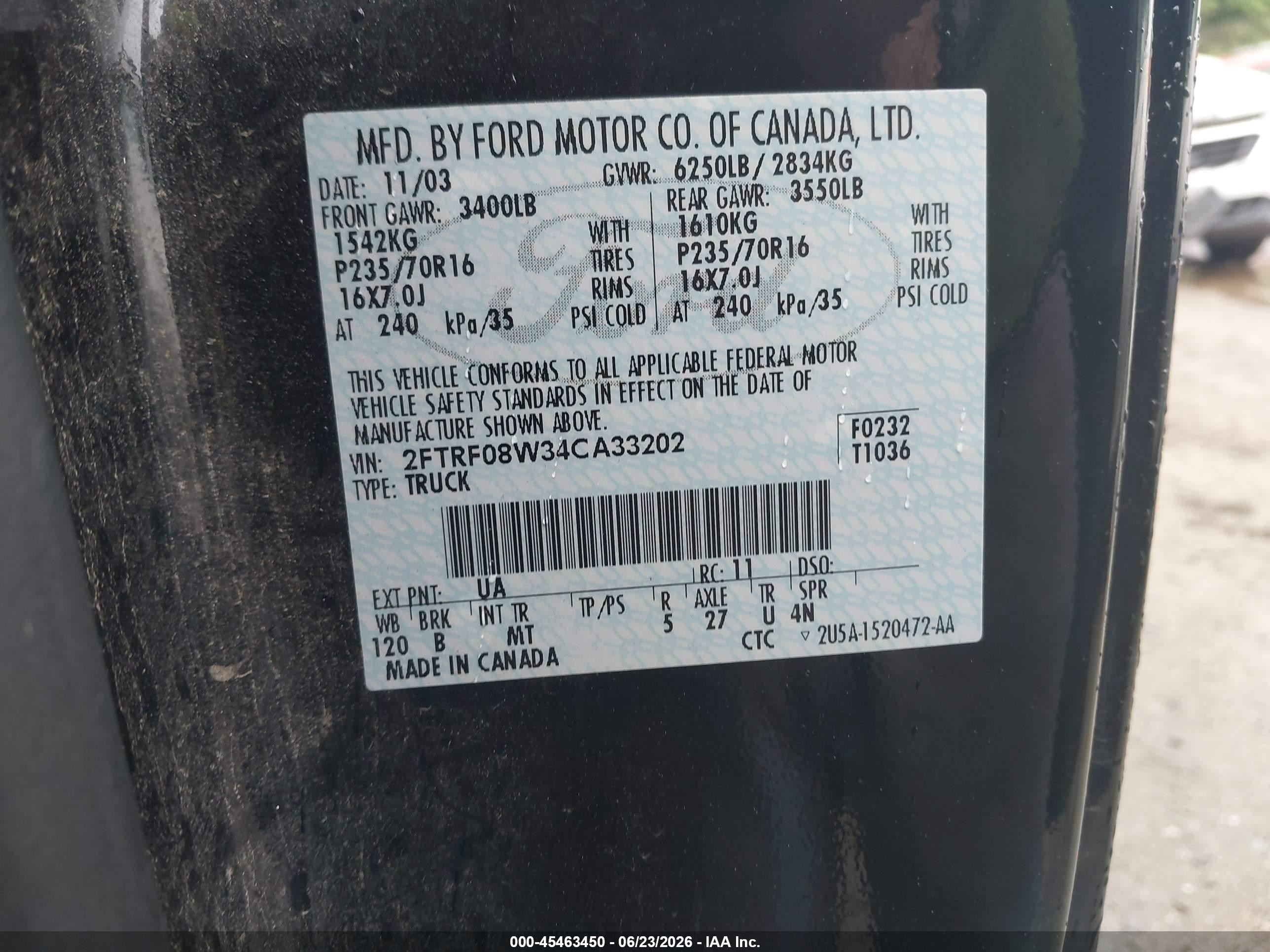 2004 Ford F-150 Heritage Xl/xlt Black vin: 2FTRF08W34CA33202
