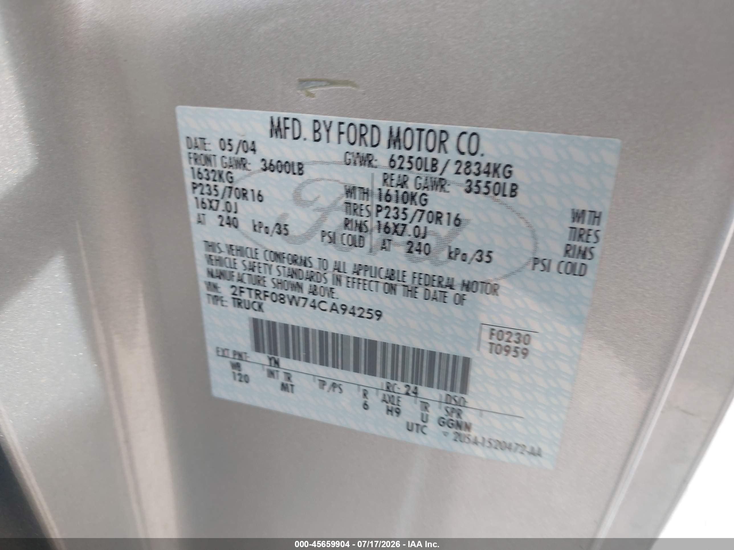 2004 Ford F-150 Heritage Xl/xlt Silver vin: 2FTRF08W74CA94259