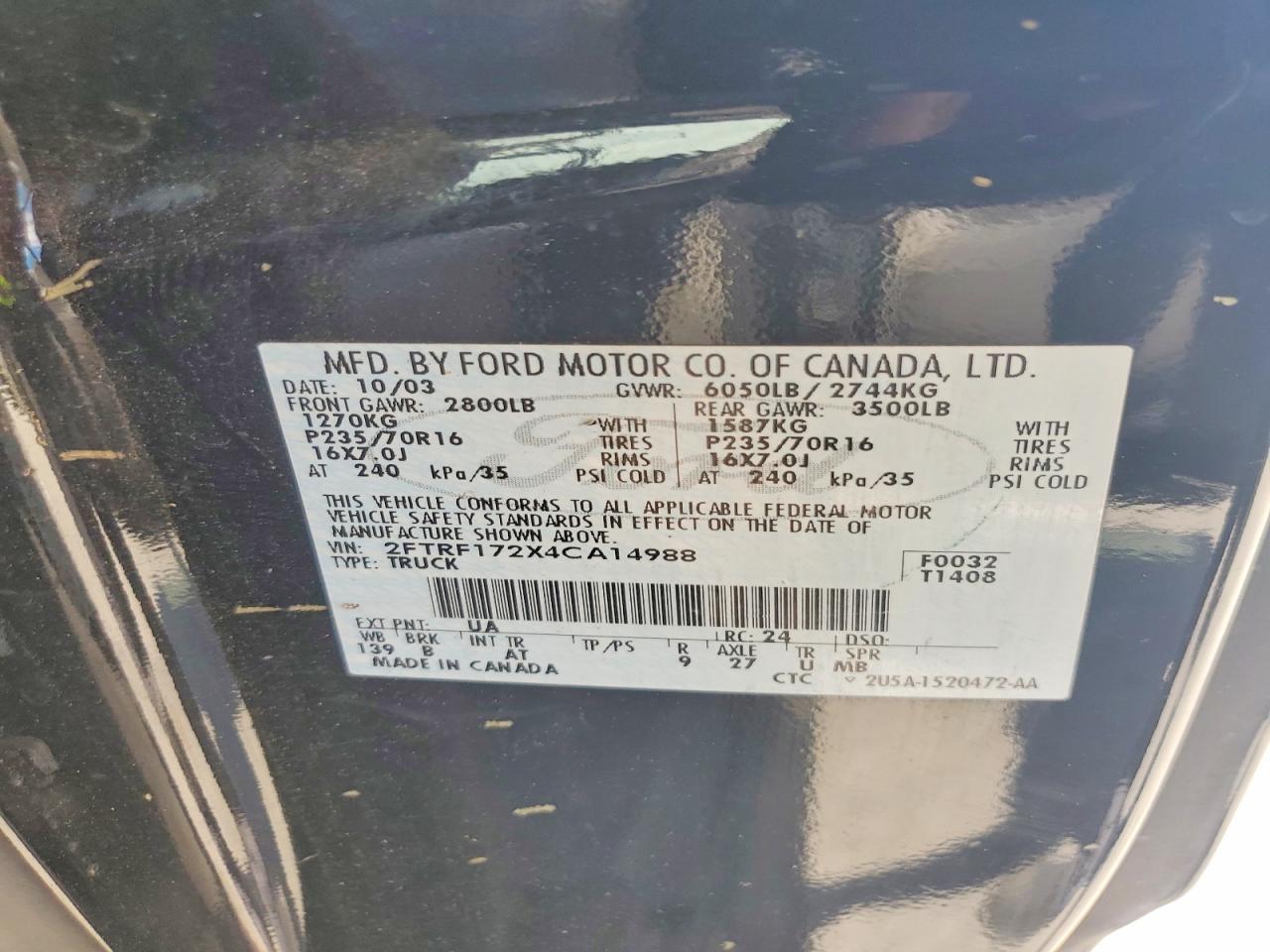 2004 Ford F-150 Heritage Classic Black vin: 2FTRF172X4CA14988