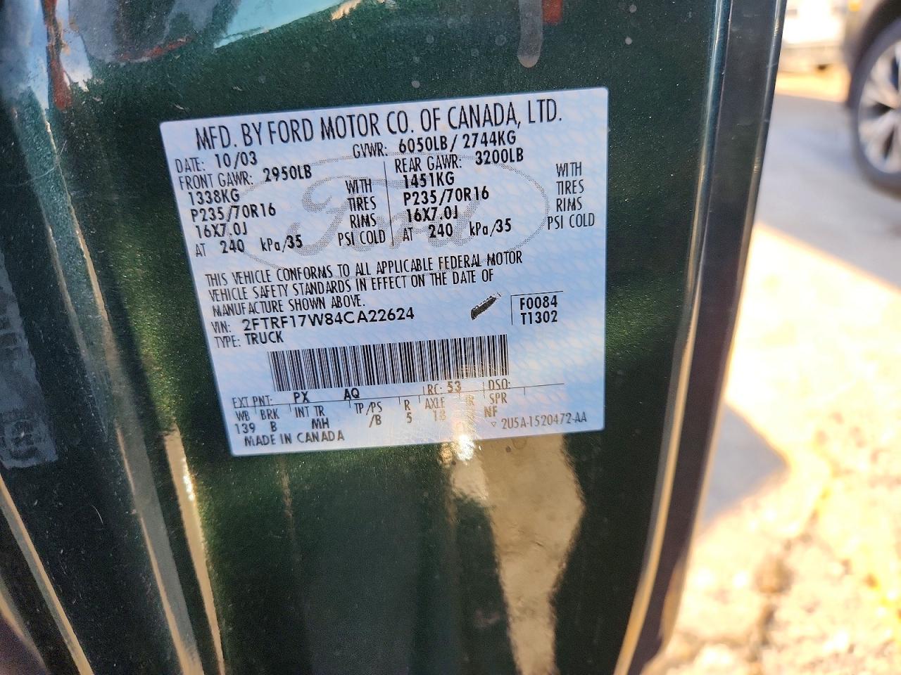 2004 Ford F-150 Heritage Classic Green vin: 2FTRF17W84CA22624