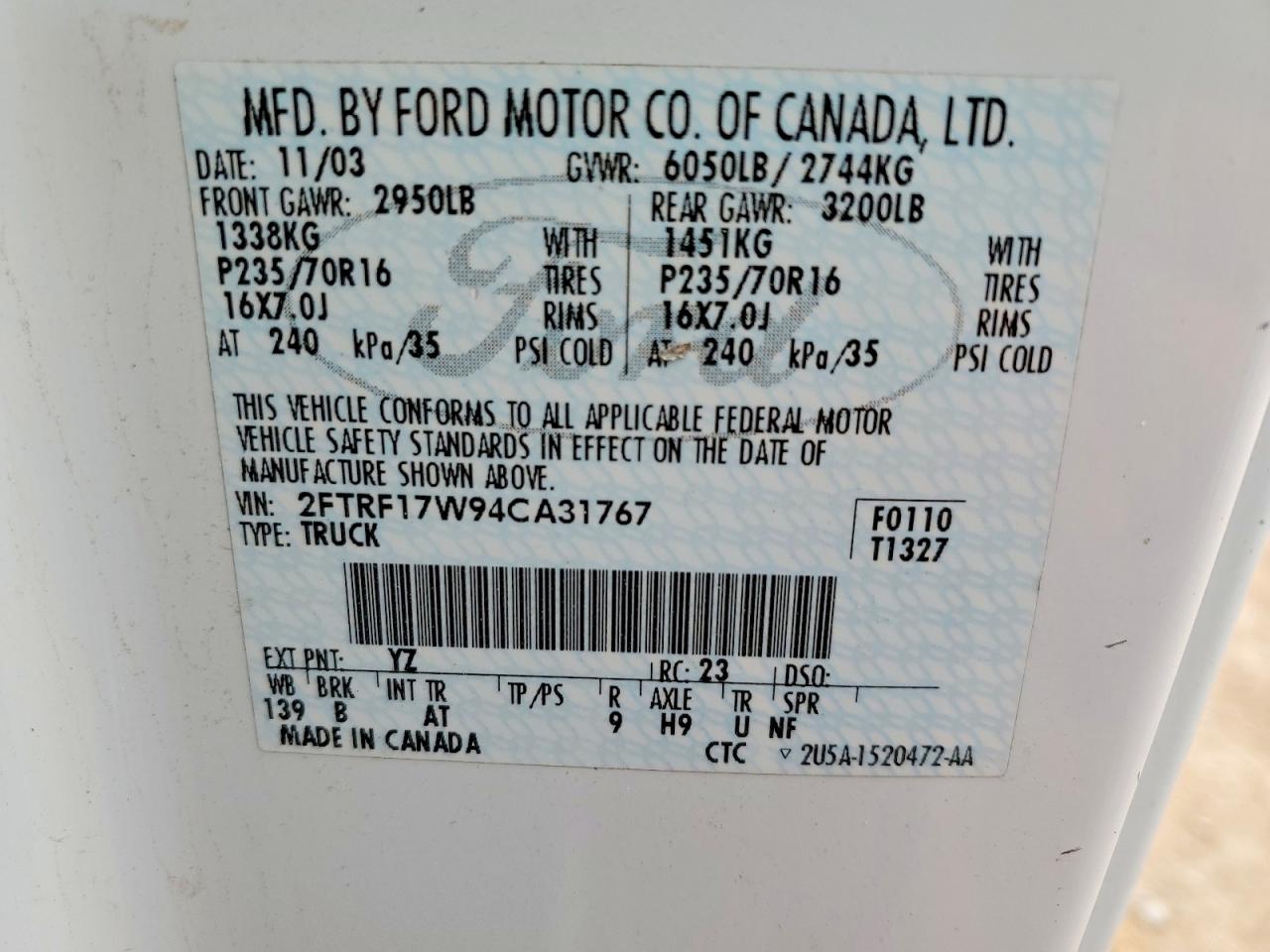 2004 Ford F-150 Heritage Classic White vin: 2FTRF17W94CA31767